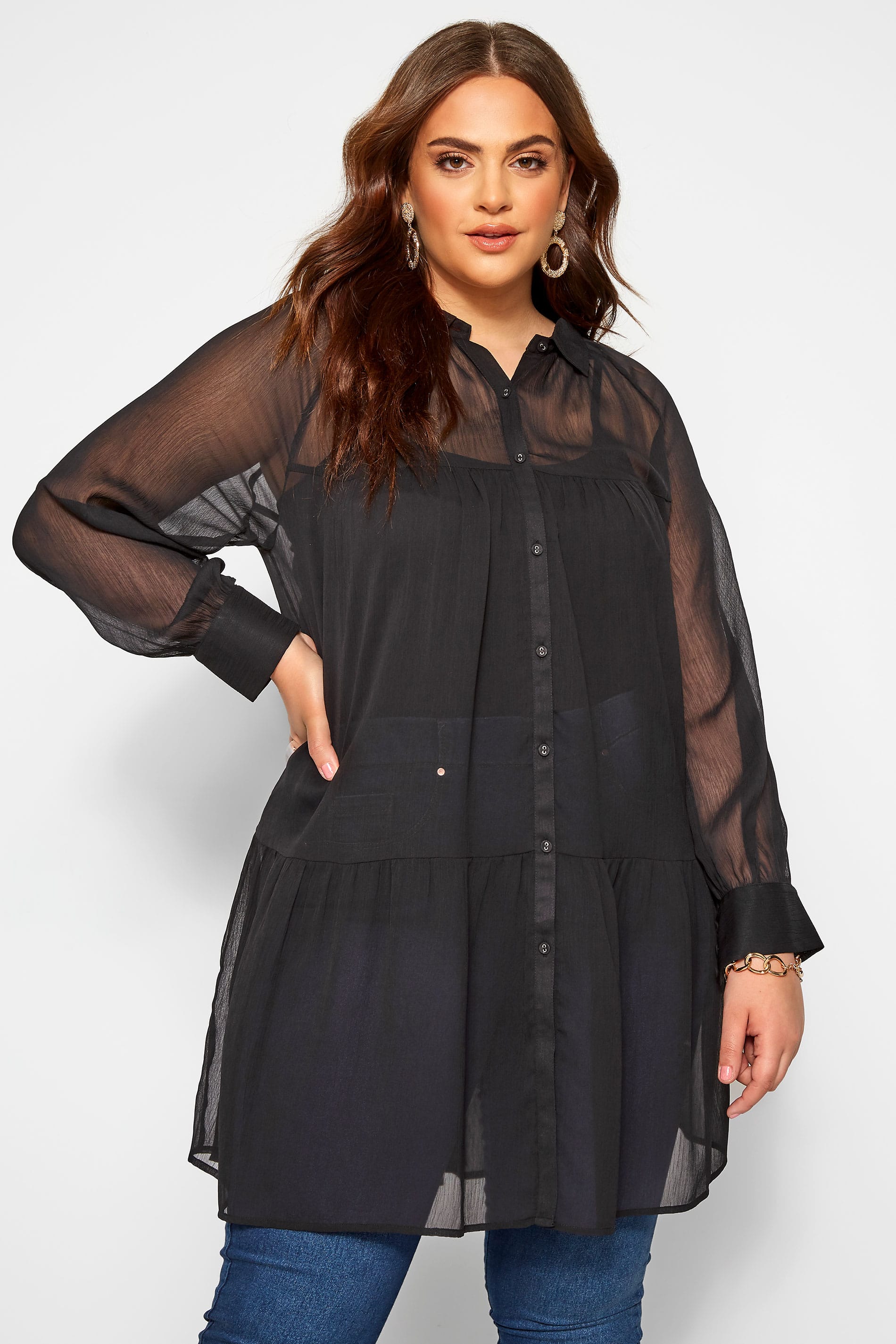 Black Tiered Chiffon Blouse | Yours Clothing