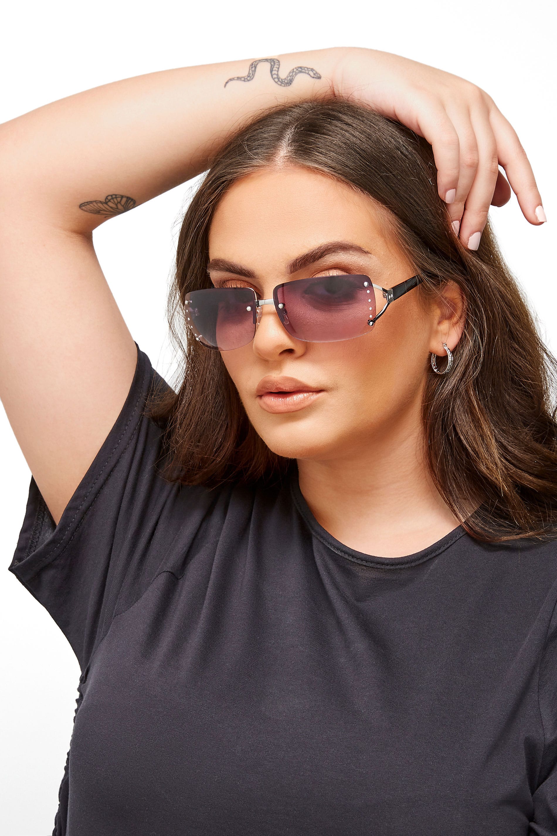 Black Tinted Rimless Sunglasses Yours Clothing