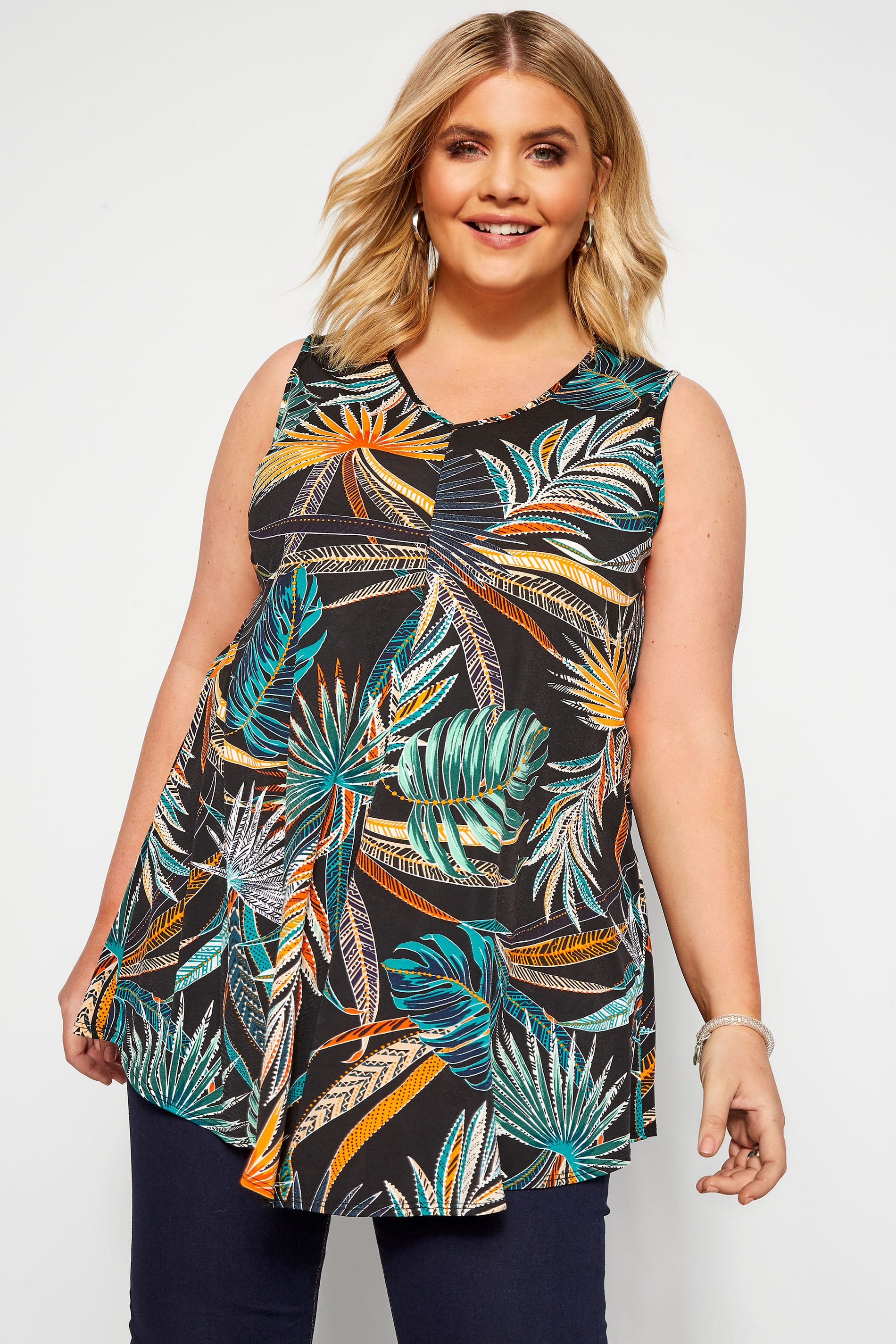 Black Tropical Swing Vest Top | Yours Clothing