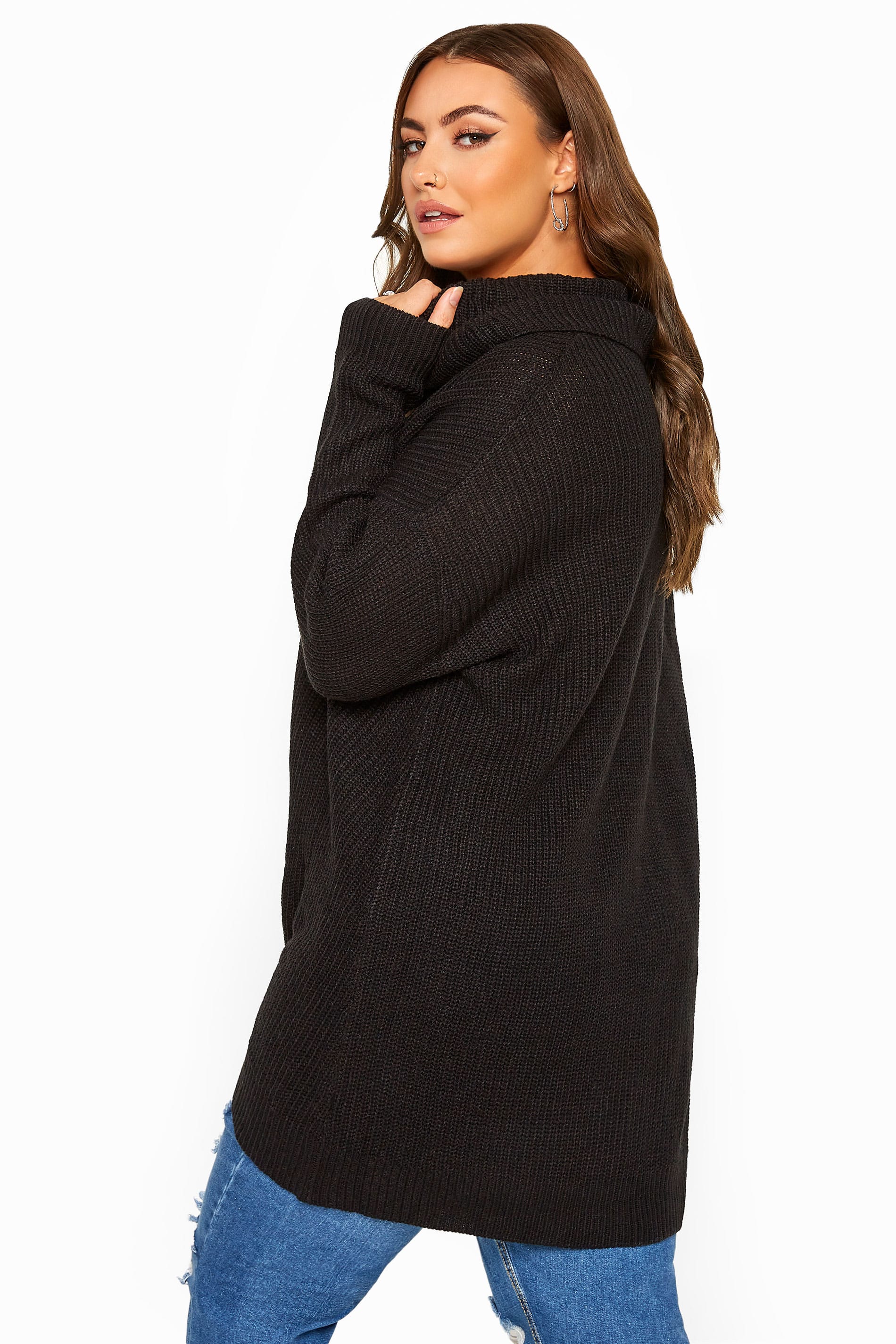 Black Turtle Neck Longline Knitted Jumper | Yours Clothing