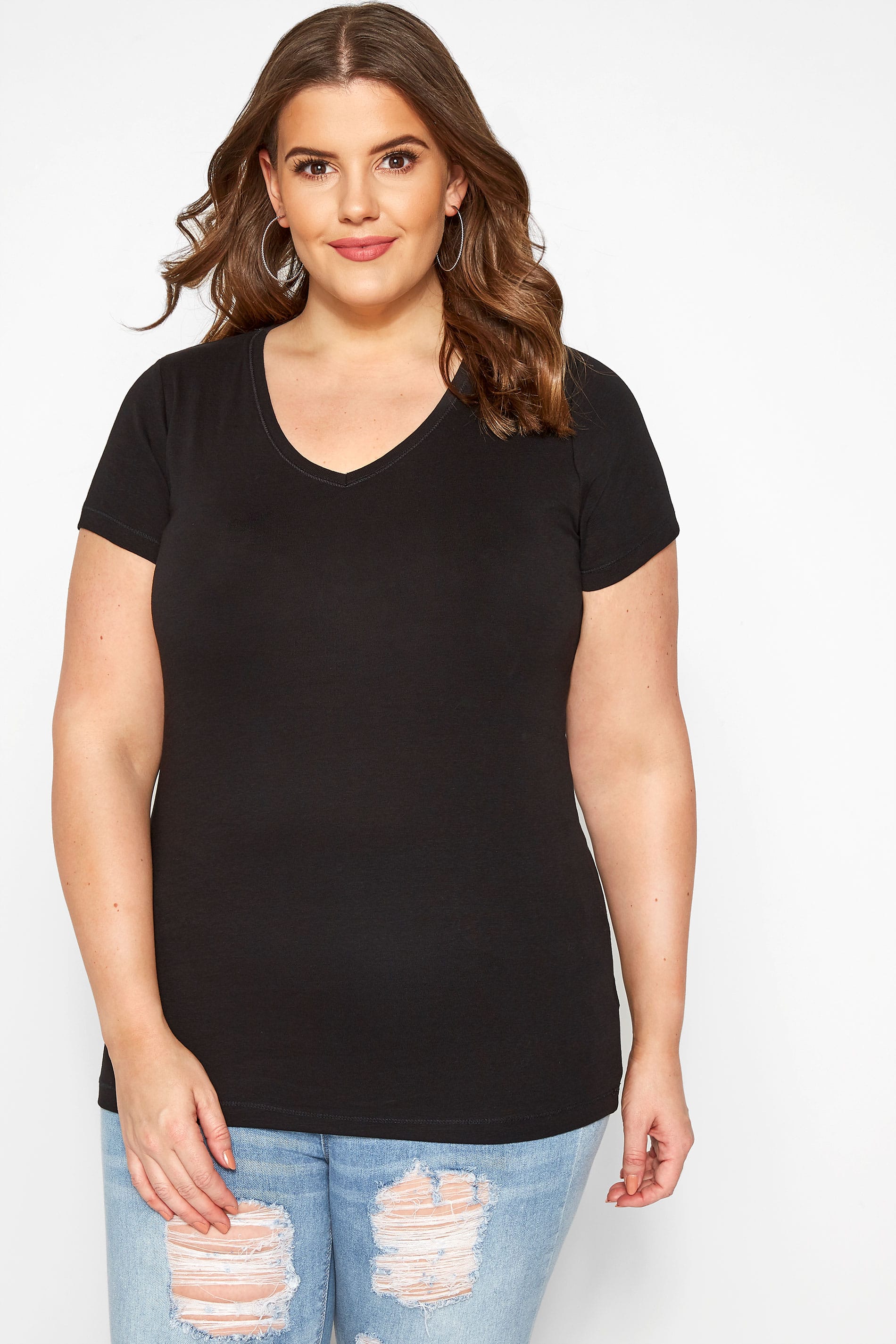 Plus Size Black V-Neck T-Shirt | Sizes 16 to 36 | Yours Clothing