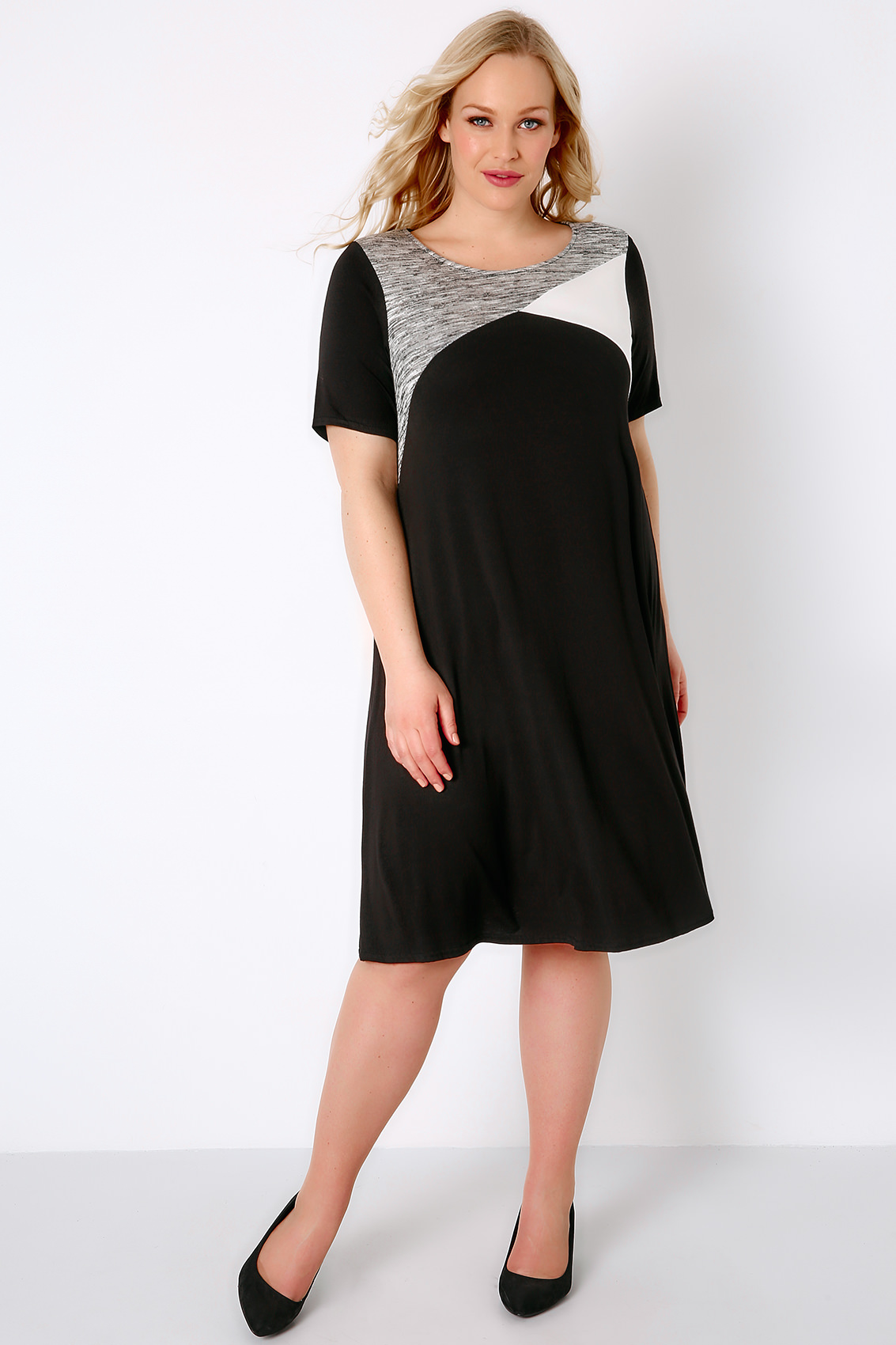 Black, White & Grey Colour Block Tunic Dress, Plus size 16 to 36