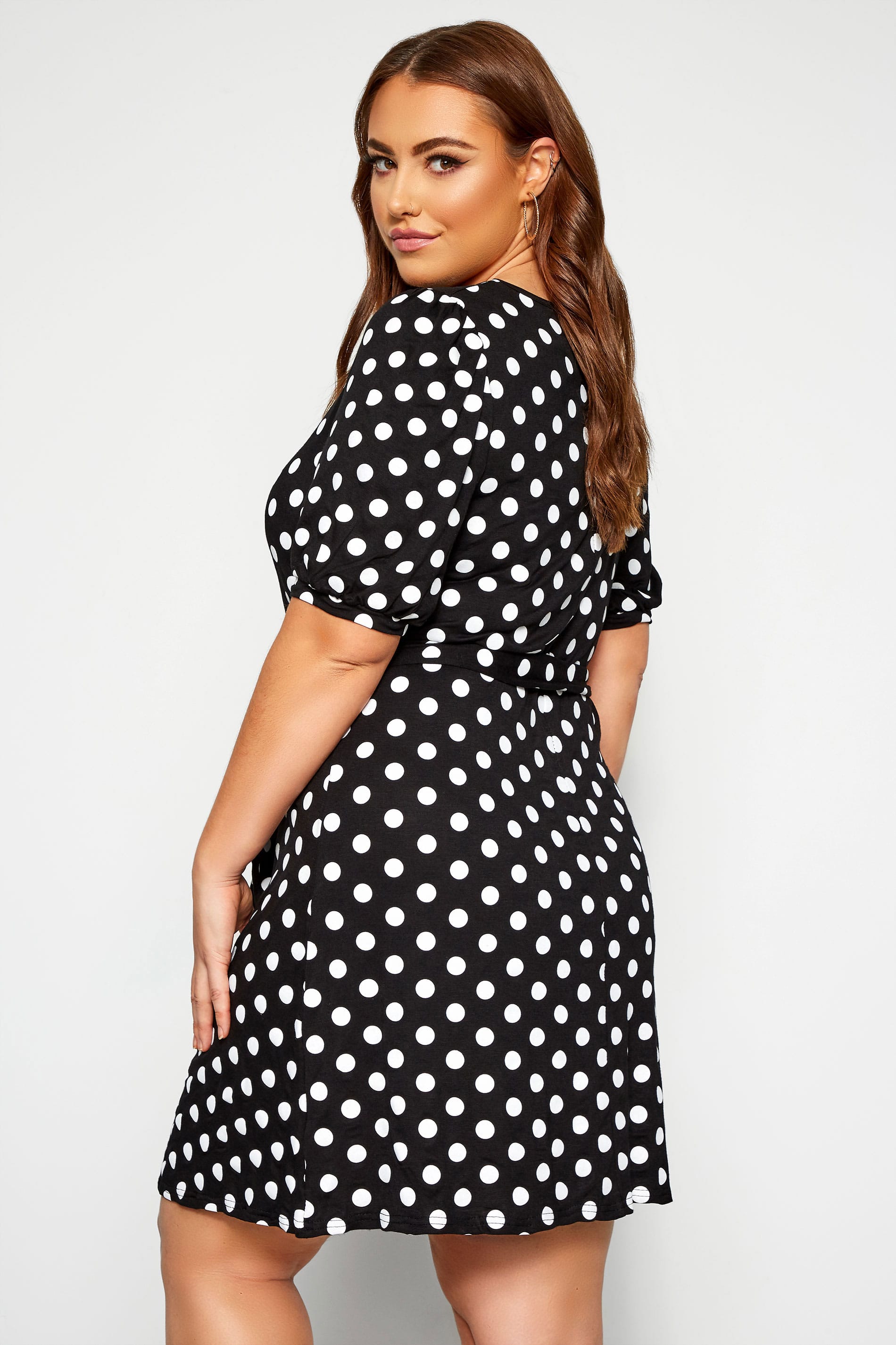 Black & White Polka Dot Swing Dress | Yours Clothing