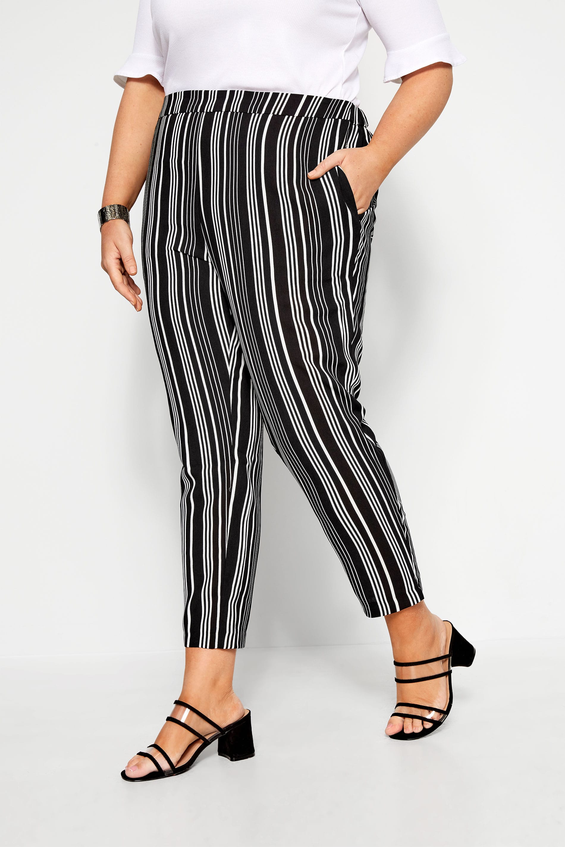 Plus Size Black & White Stripe Tapered Trouser | Sizes 16 to 36 | Yours ...