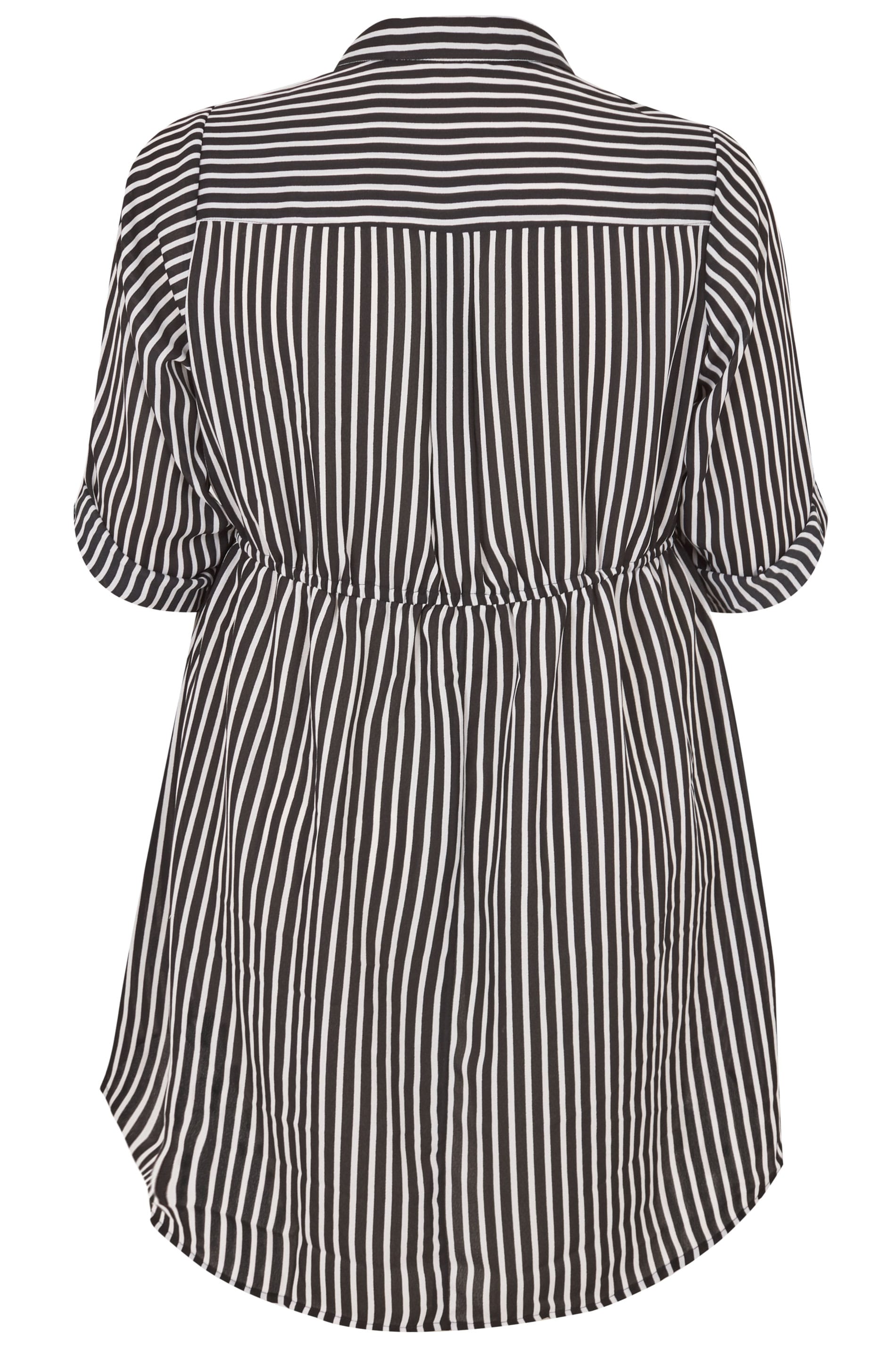 Black & White Striped Longline Shirt, plus size 16 to 36
