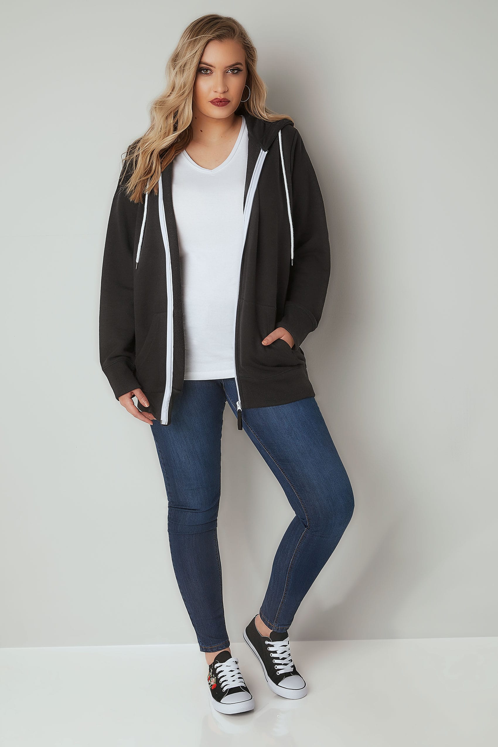 Black Zip Through Hoodie, plus size 16 to 36 | Yours Clothing