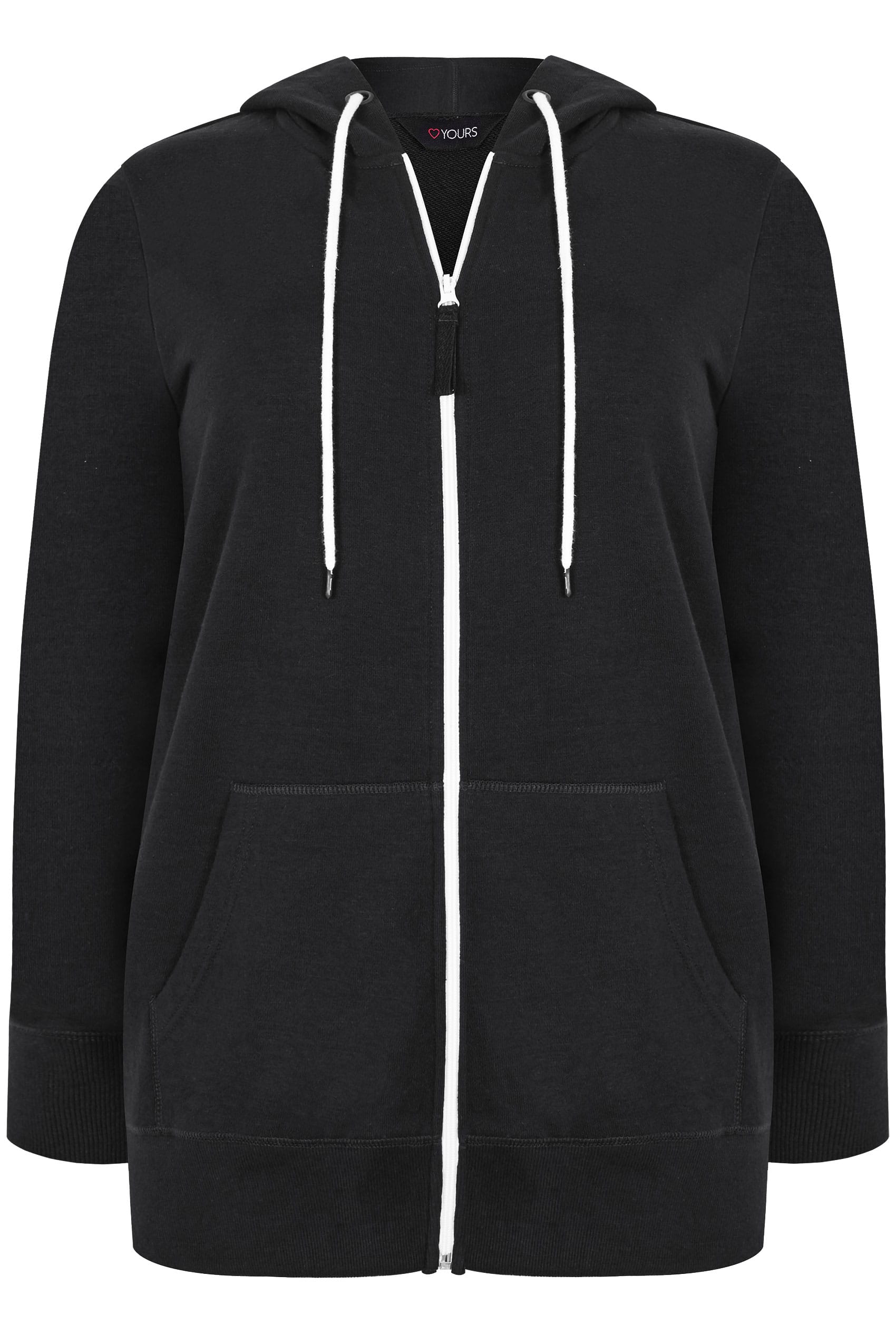Black Zip Through Hoodie, plus size 16 to 36 | Yours Clothing