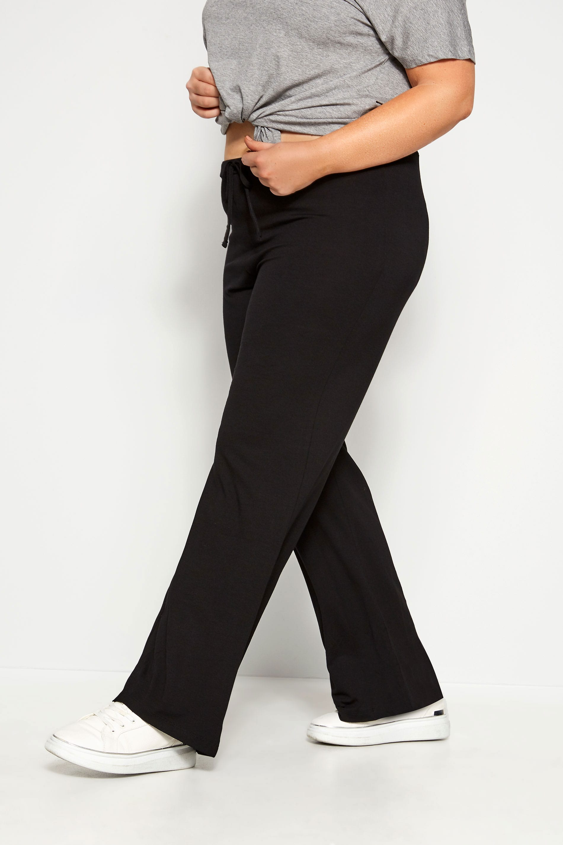 Navy Wide Leg Pull On Stretch Jersey Yoga Trousers Plus 