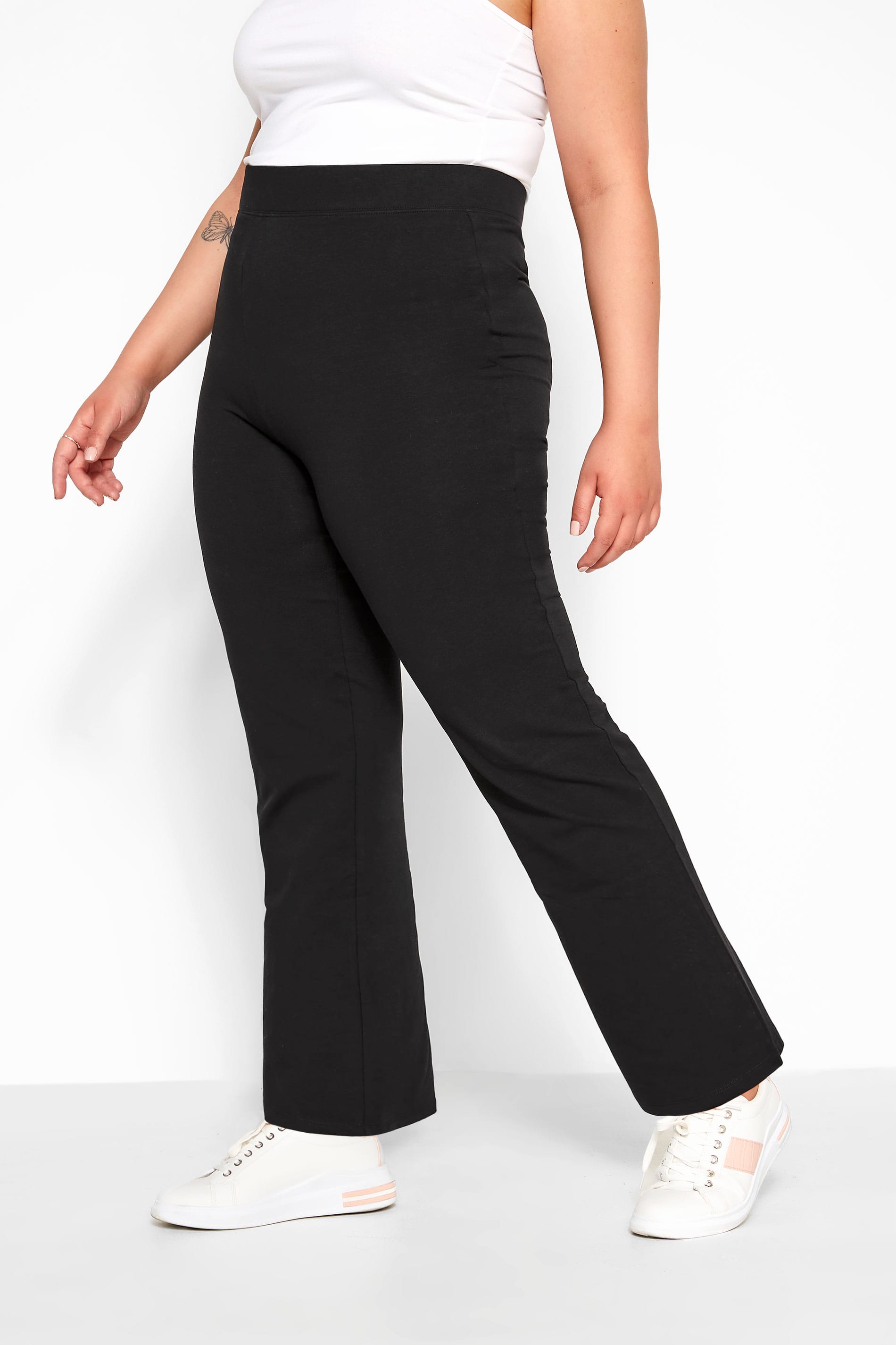 Black Wide Leg Stretch Jersey Trousers | Sizes 16-36 | Yours Clothing