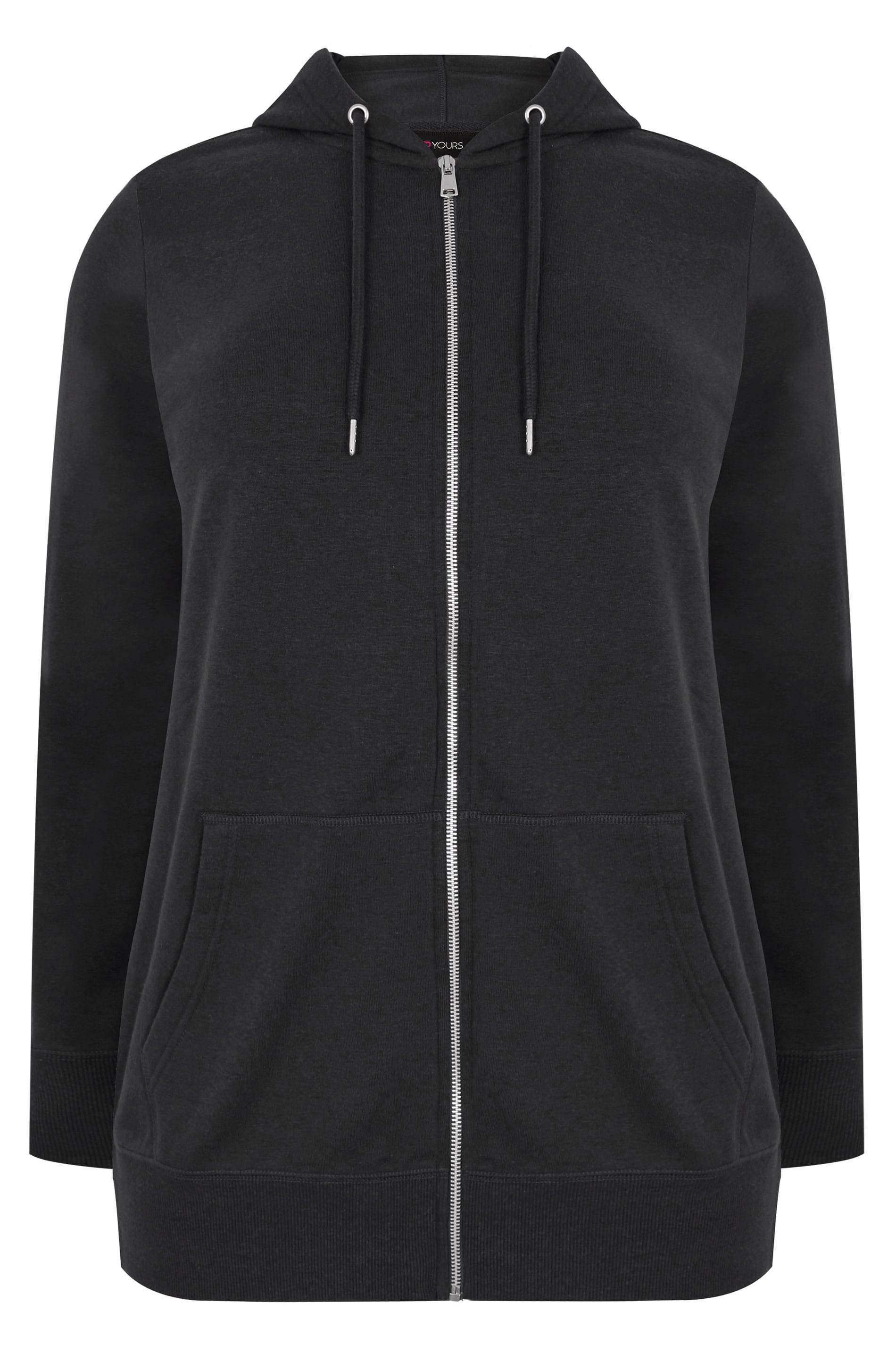 Black Zip Through Hoodie, Plus size 16 to 36 | Yours Clothing