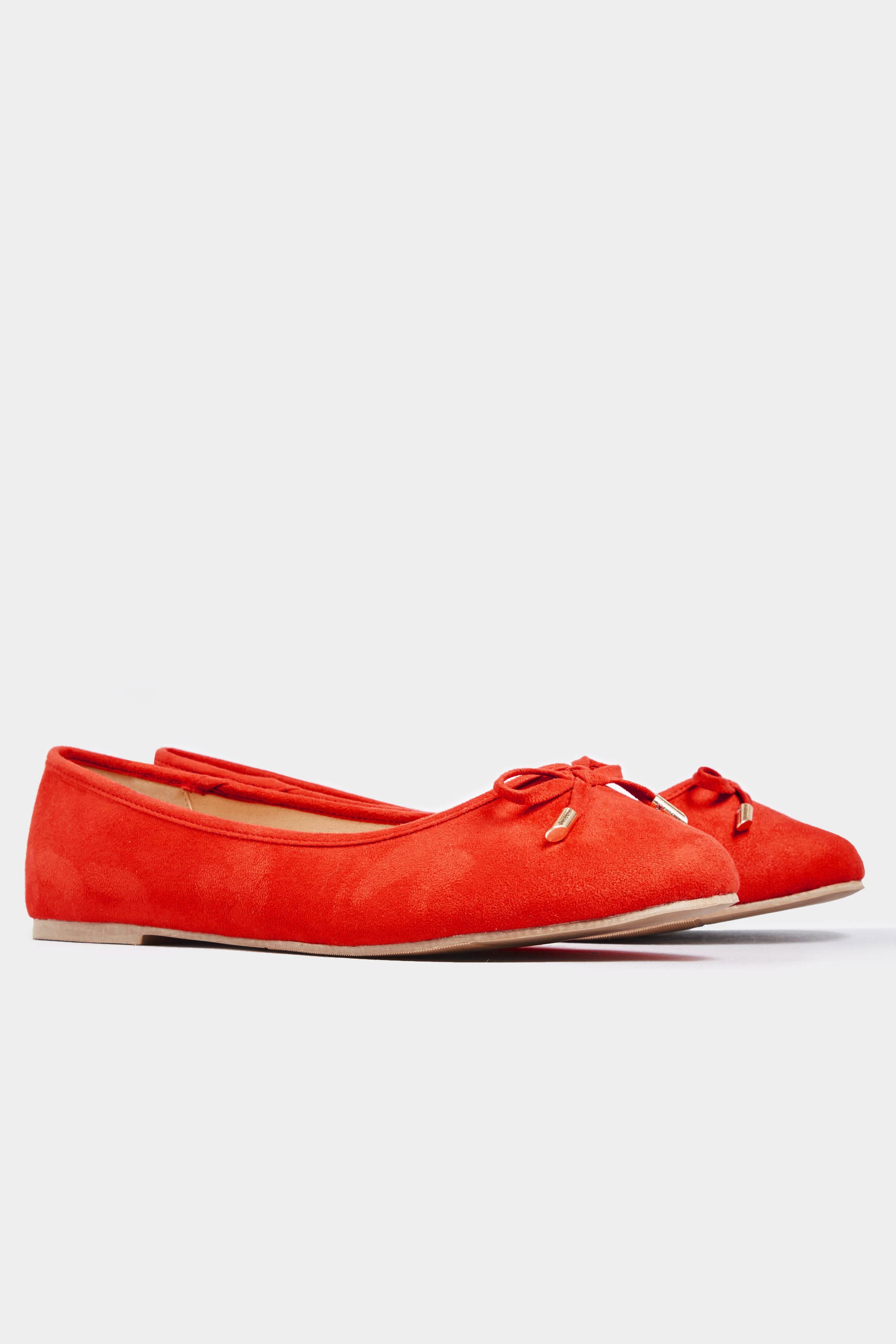 Red Ballerina Pumps In Extra Wide Fit | Yours Clothing