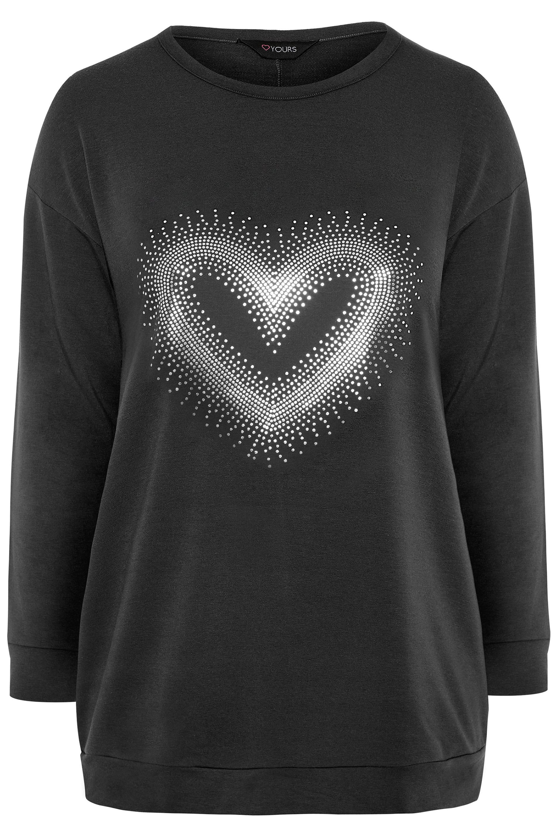 Black Foil Heart Print Sweatshirt | Yours Clothing