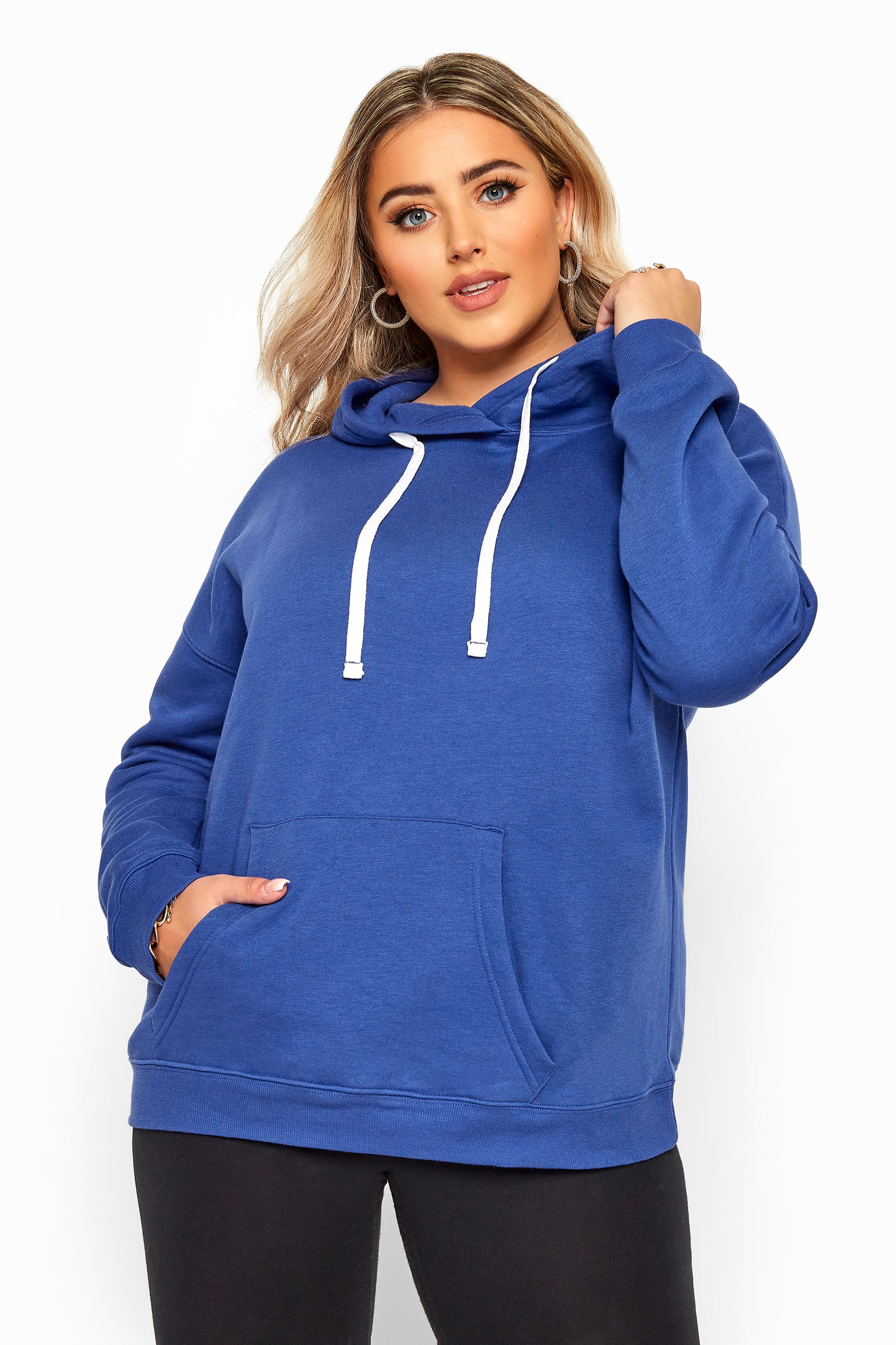 Blue Drawstring Tie Hoodie | Yours Clothing