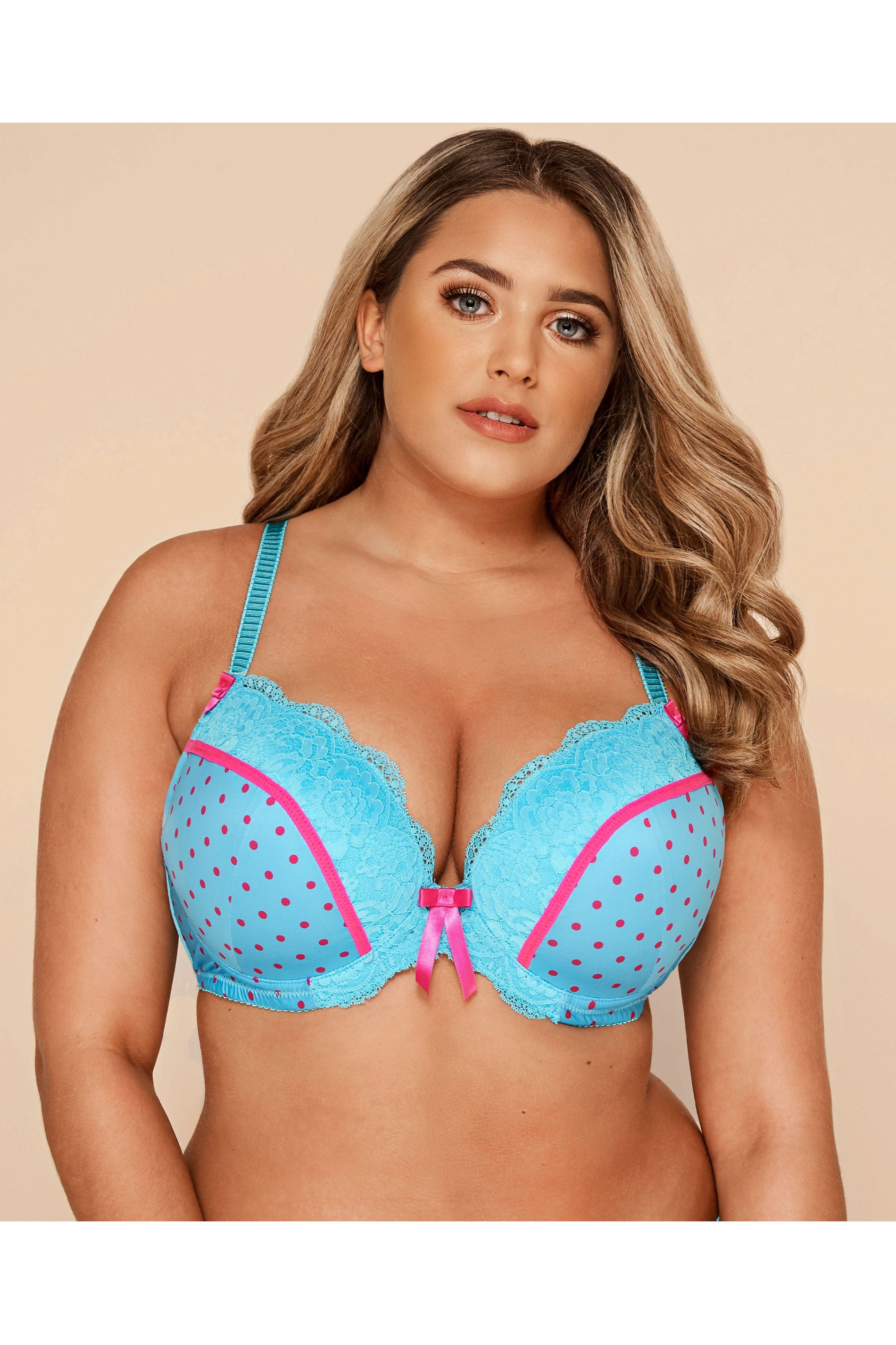 Blue And Pink Polka Dot Underwired Bra Yours Clothing