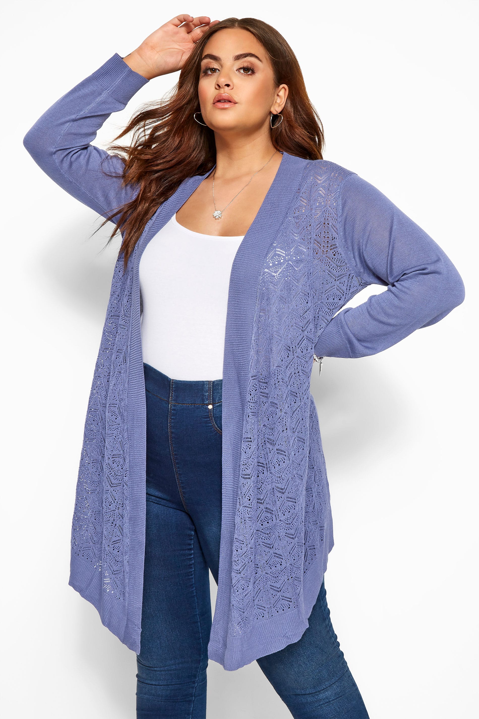 Blue Pointelle Waterfall Cardigan | Yours Clothing