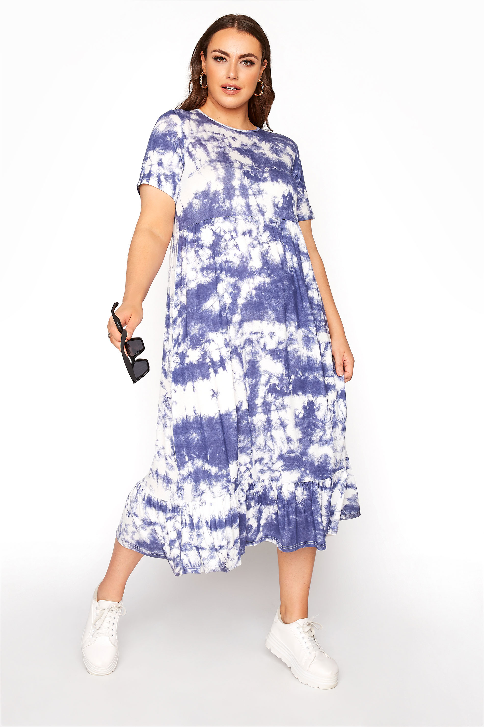 Blue Tie Dye Tier Midi Dress | Yours Clothing