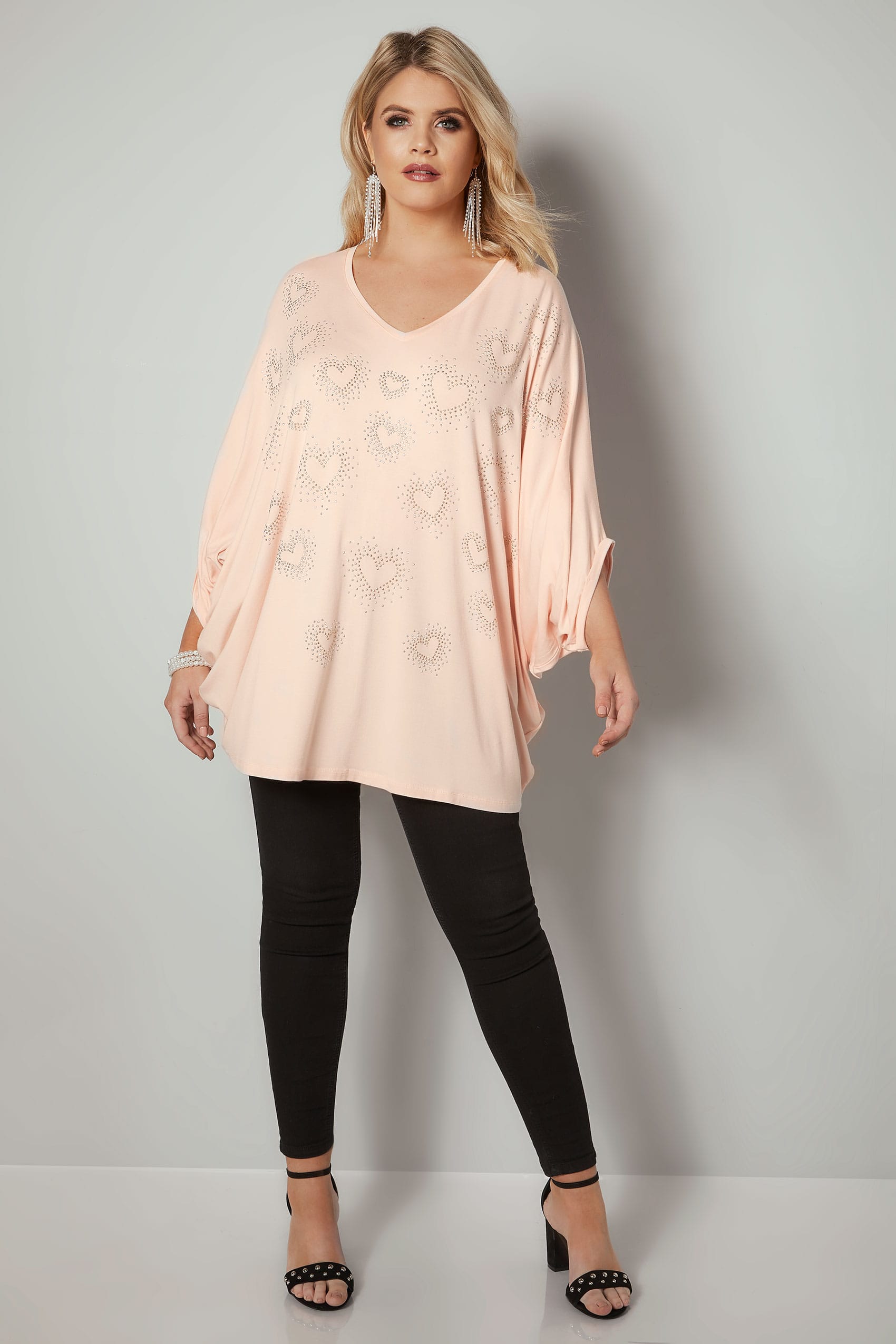 Blush Pink Heart Studded Cape Top, Plus size 16 to 36