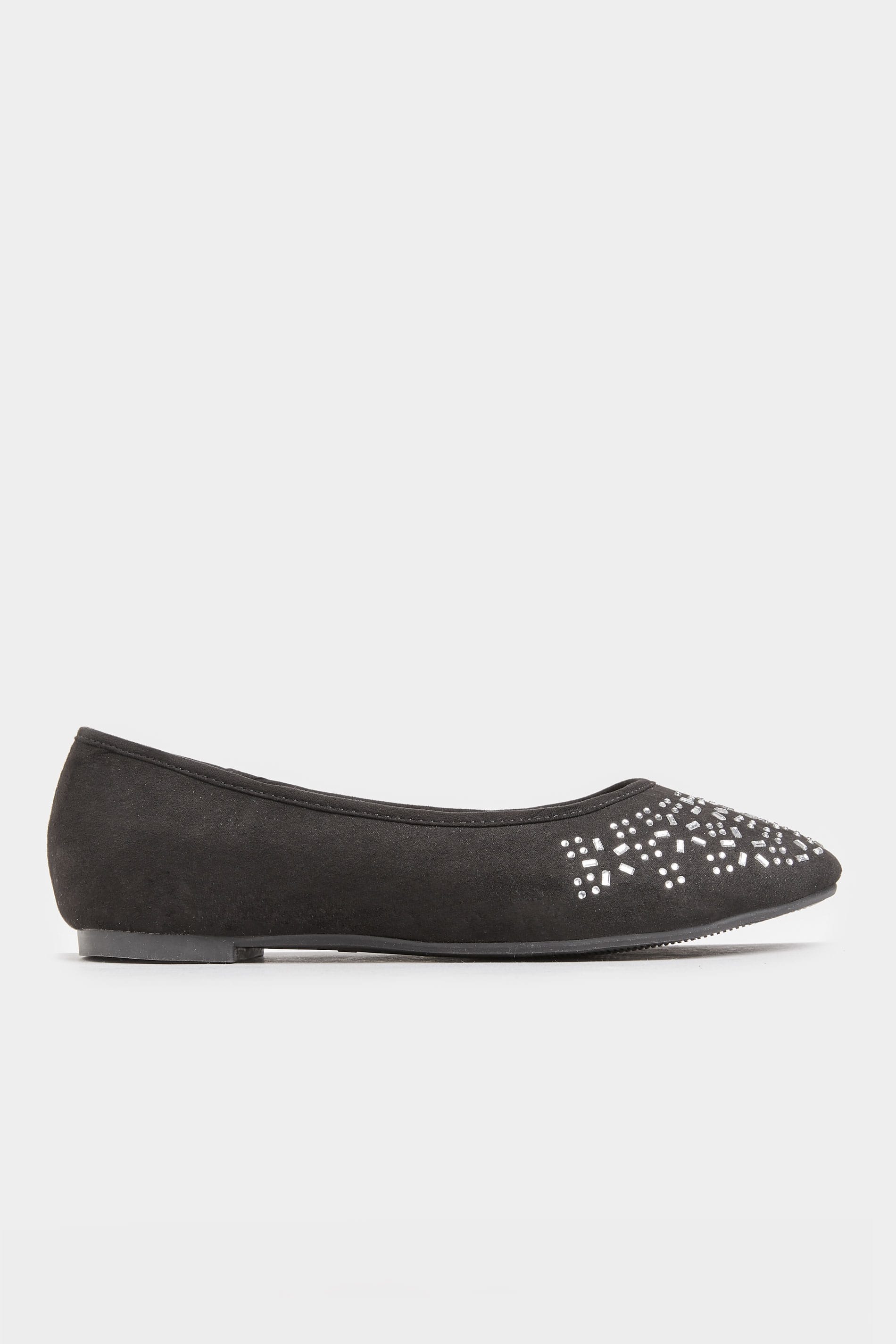 Black Diamante Ballerina Pumps In Extra Wide Fit | Yours Clothing