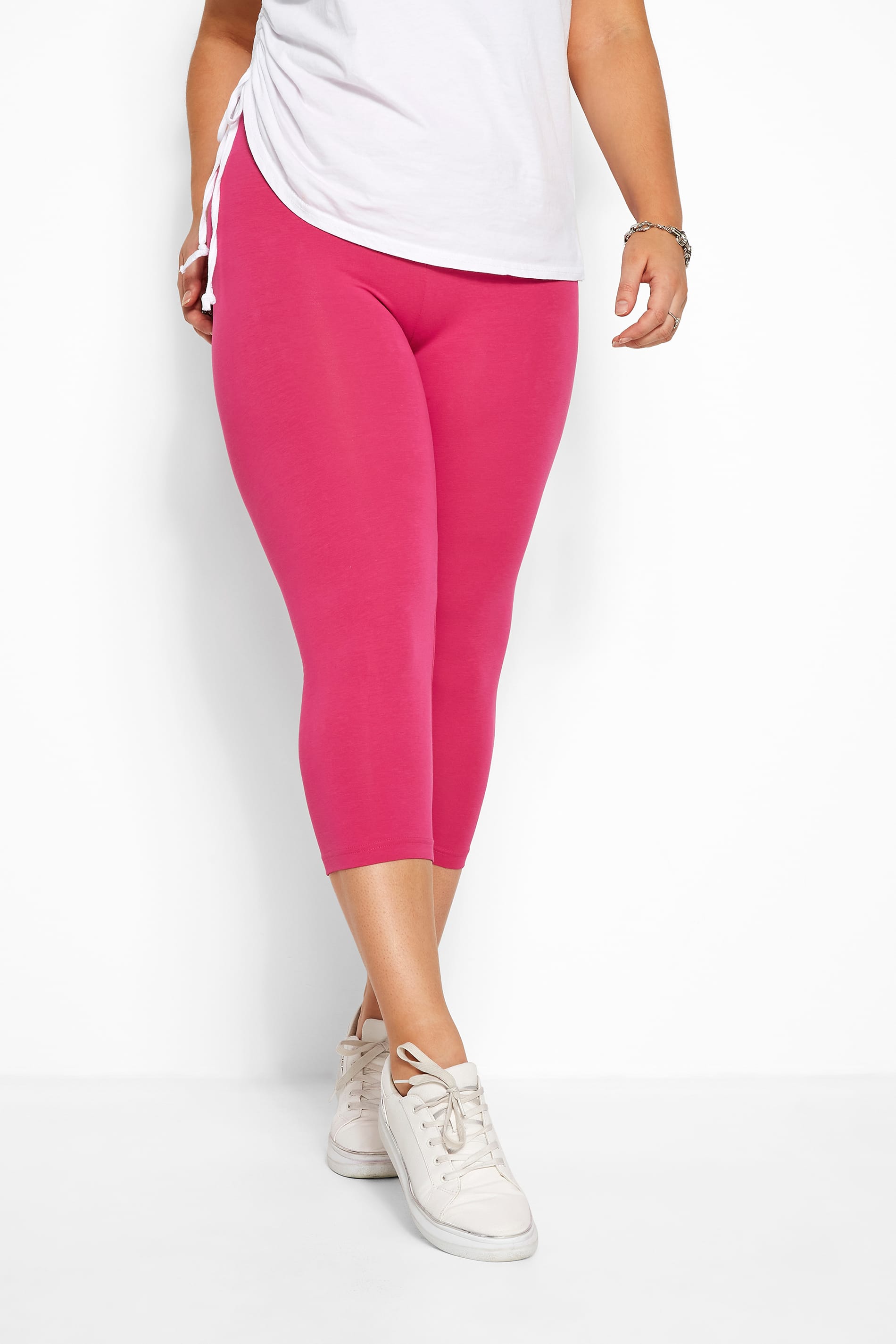 Plus Size Bright Pink Cropped Leggings | Sizes 16 to 36 | Yours Clothing