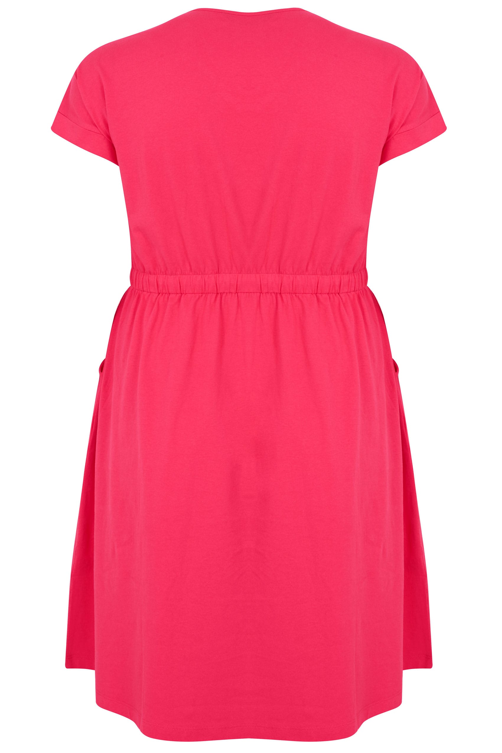 Bright Pink Jersey T-Shirt Dress With Drawstring Waist, plus size 16 to 36