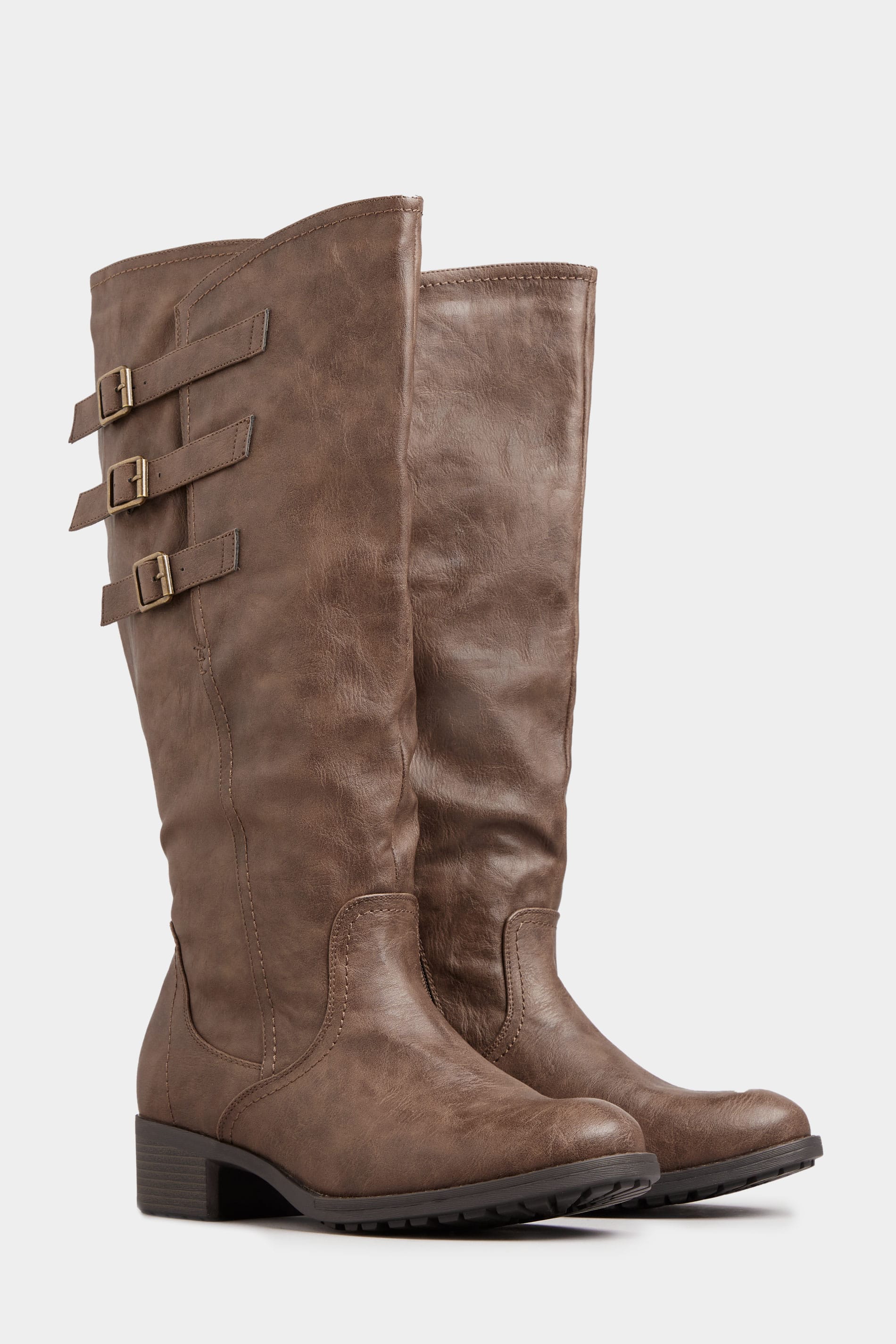 Brown Knee High Boots In Extra Wide Fit with Adjustable Straps | Yours ...