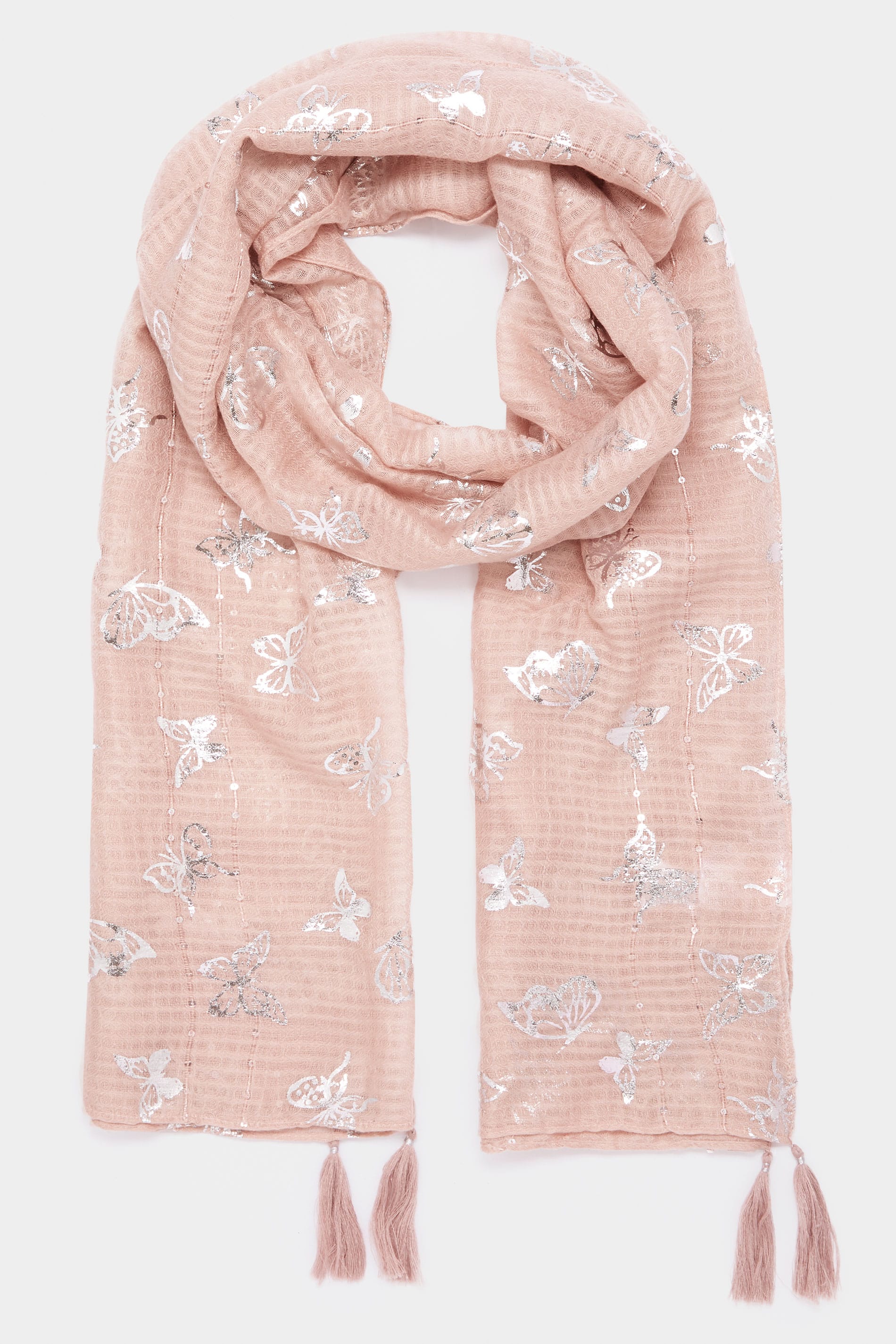 Blush Pink Foil Butterfly Scarf | Yours Clothing