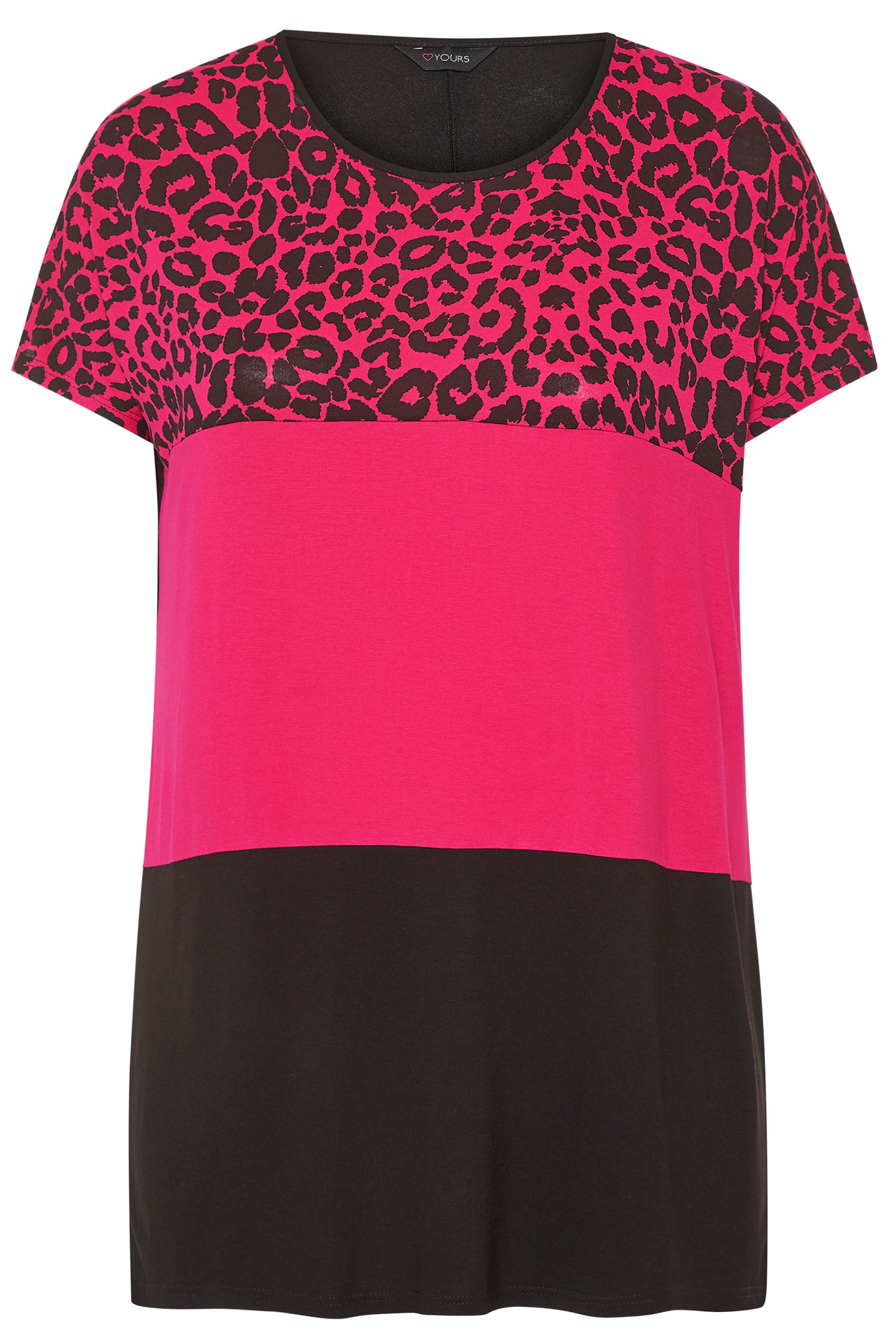 Pink Animal Print Colour Block Top | Yours Clothing