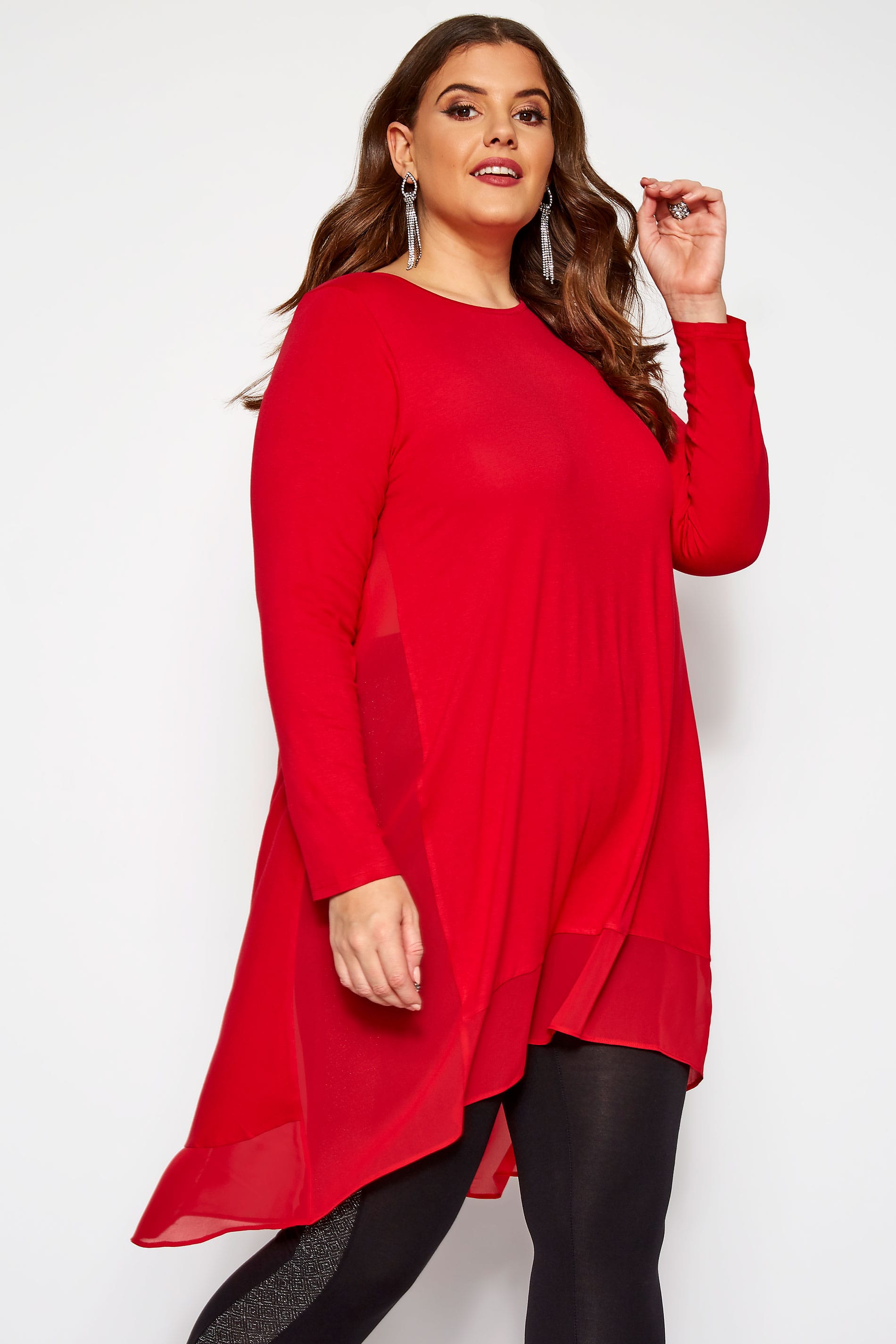 Red Chiffon Godet Top | Yours Clothing