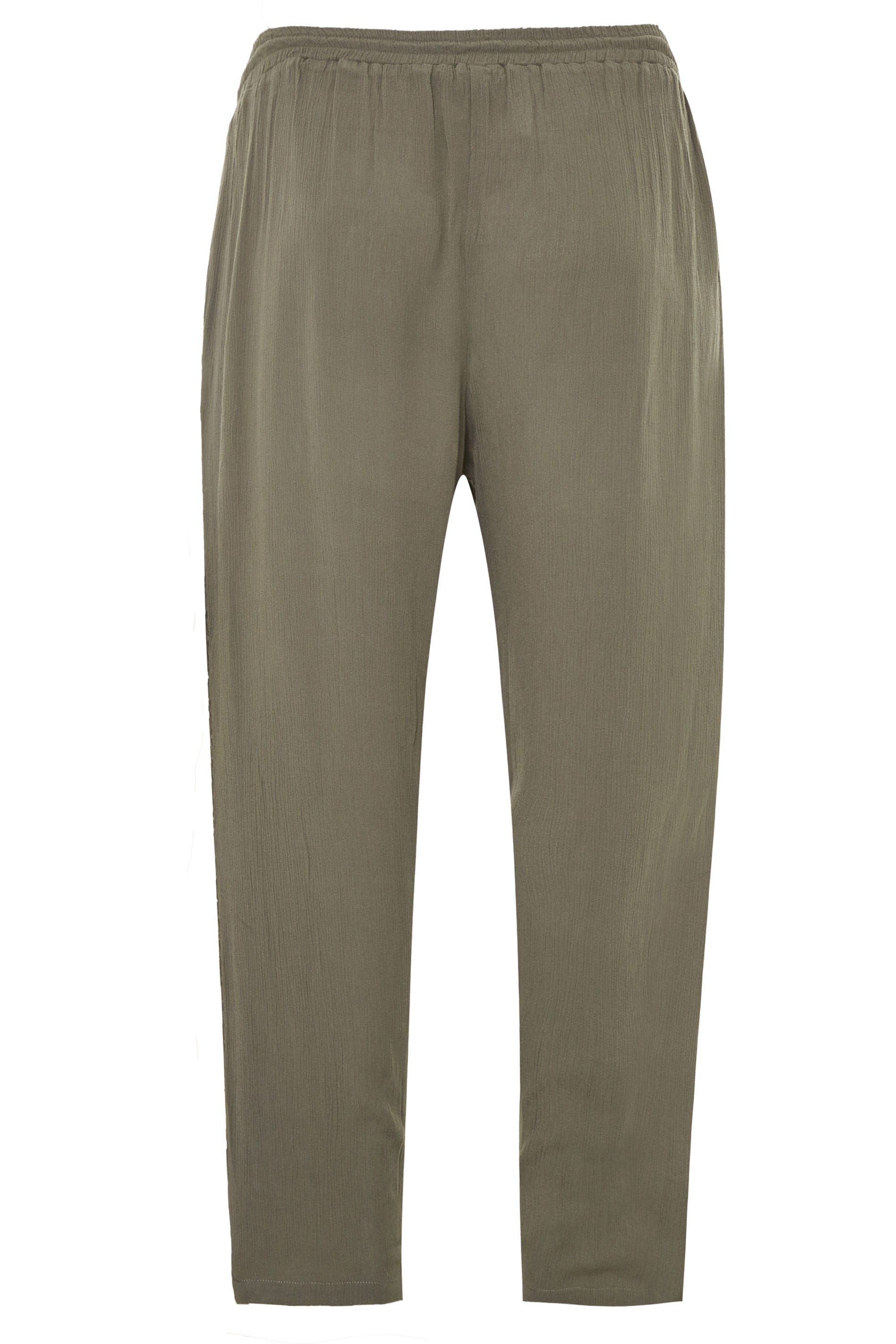 Khaki Crinkle Embroidered Tapered Trousers | Yours Clothing