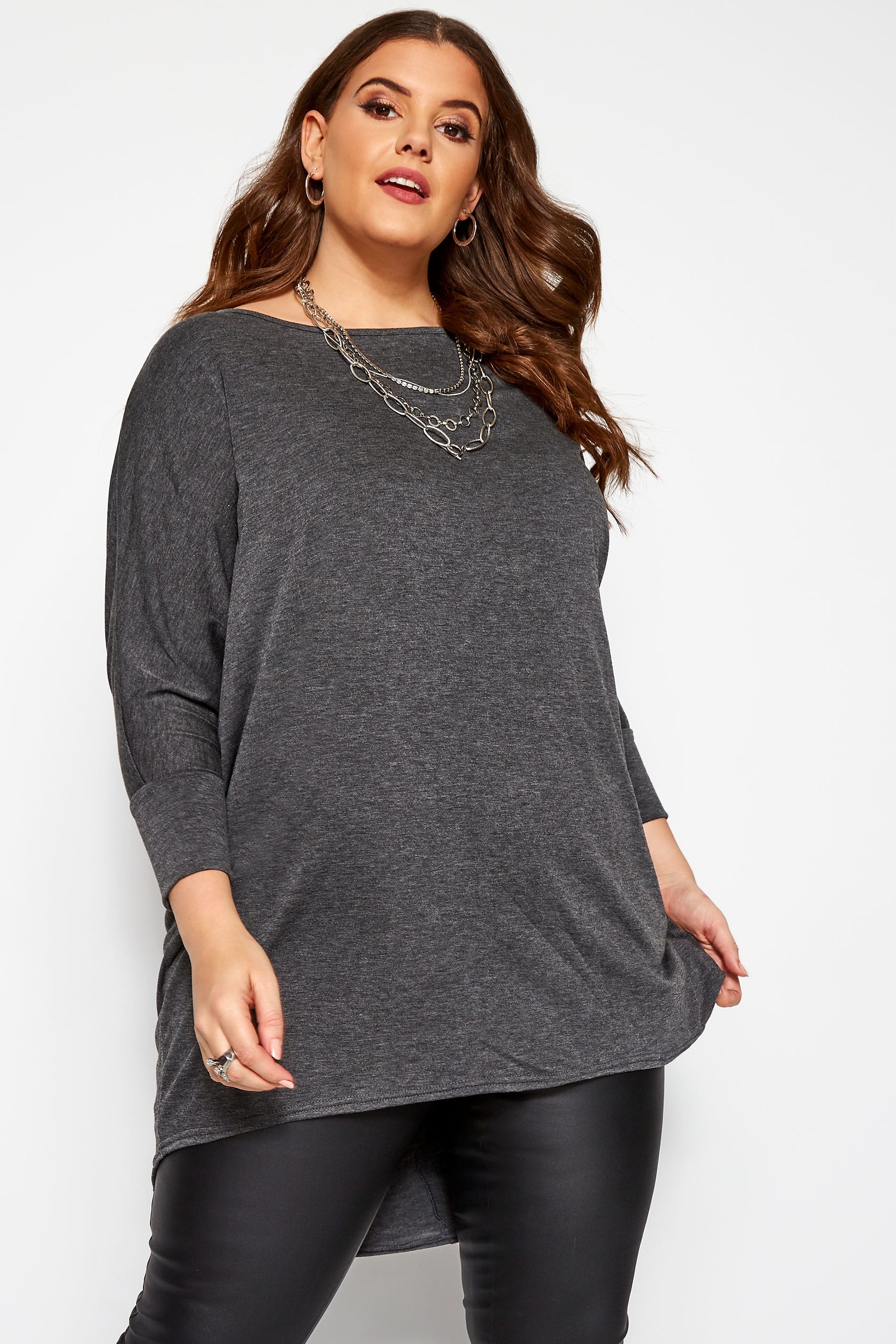 Charcoal Grey Extreme Dipped Hem Top | Yours Clothing