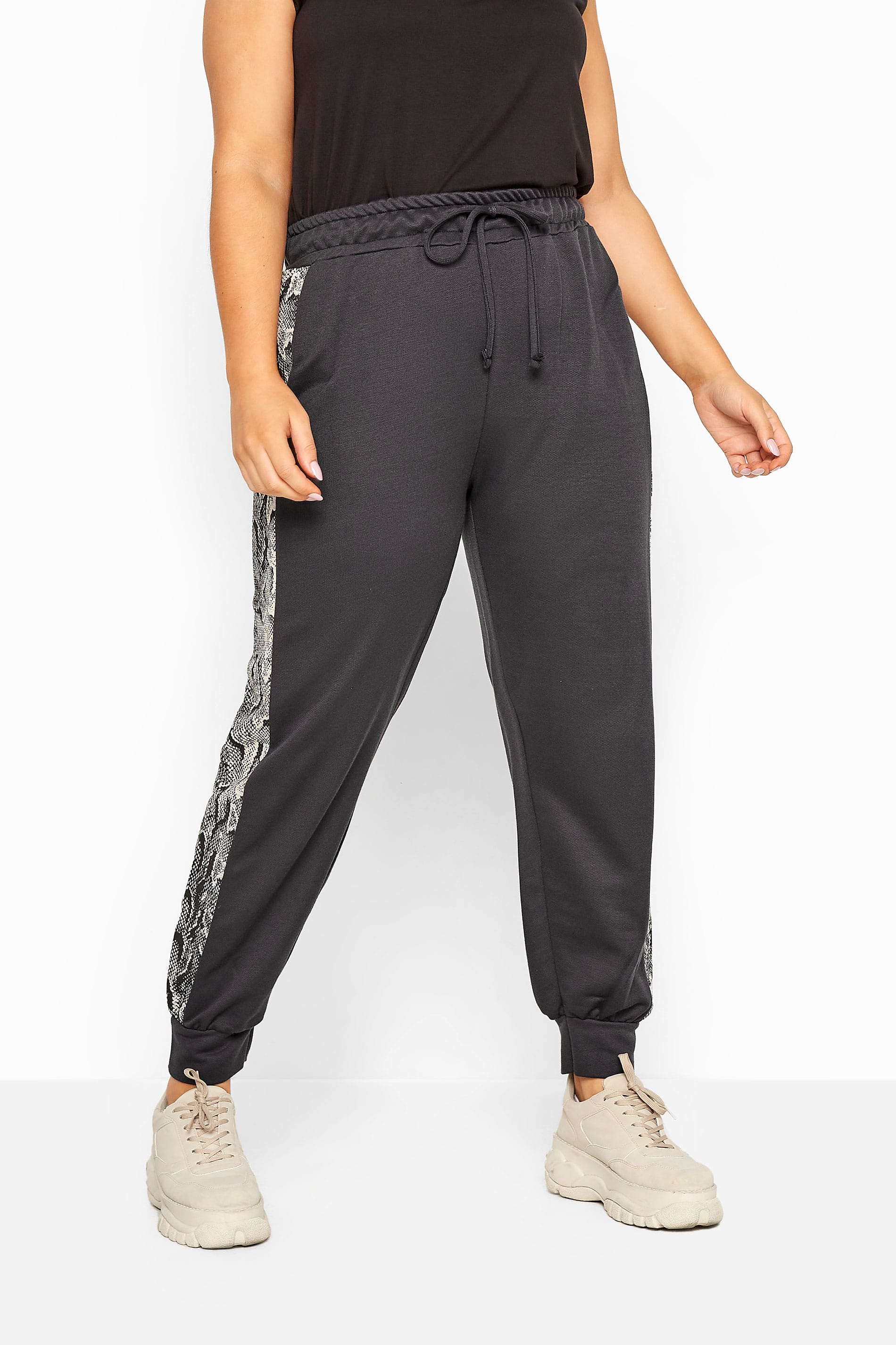 Charcoal Grey Snake Print Panel Joggers | Yours Clothing