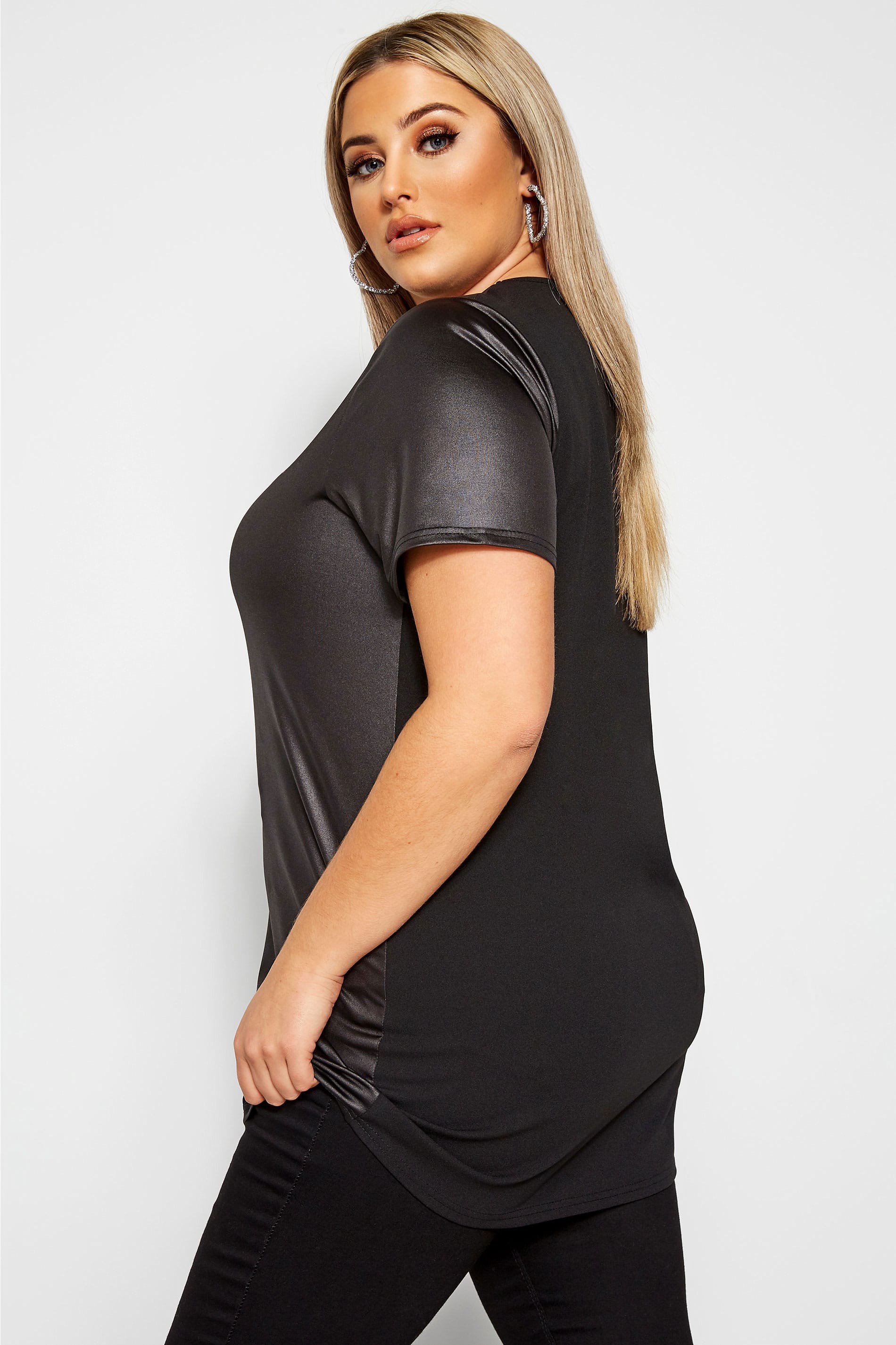Leather Look Contrast Top | Yours Clothing