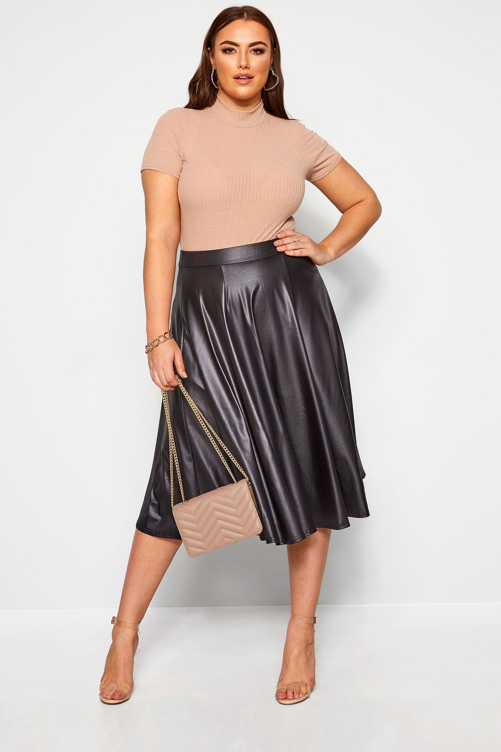 LIMITED COLLECTION Black Leather Look Midi Skirt | Yours Clothing