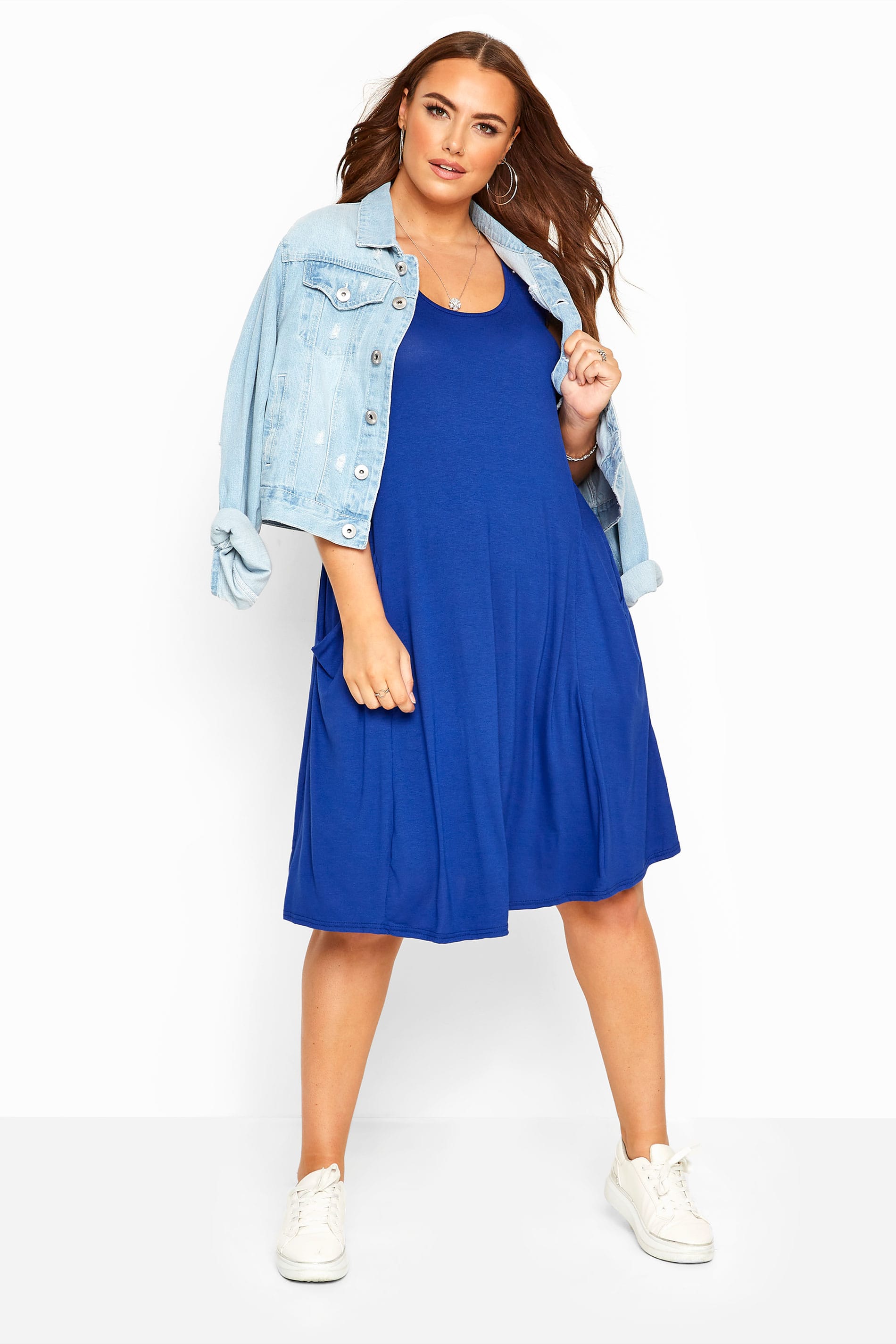 Cobalt Blue Sleeveless Drape Pocket Dress | Yours Clothing