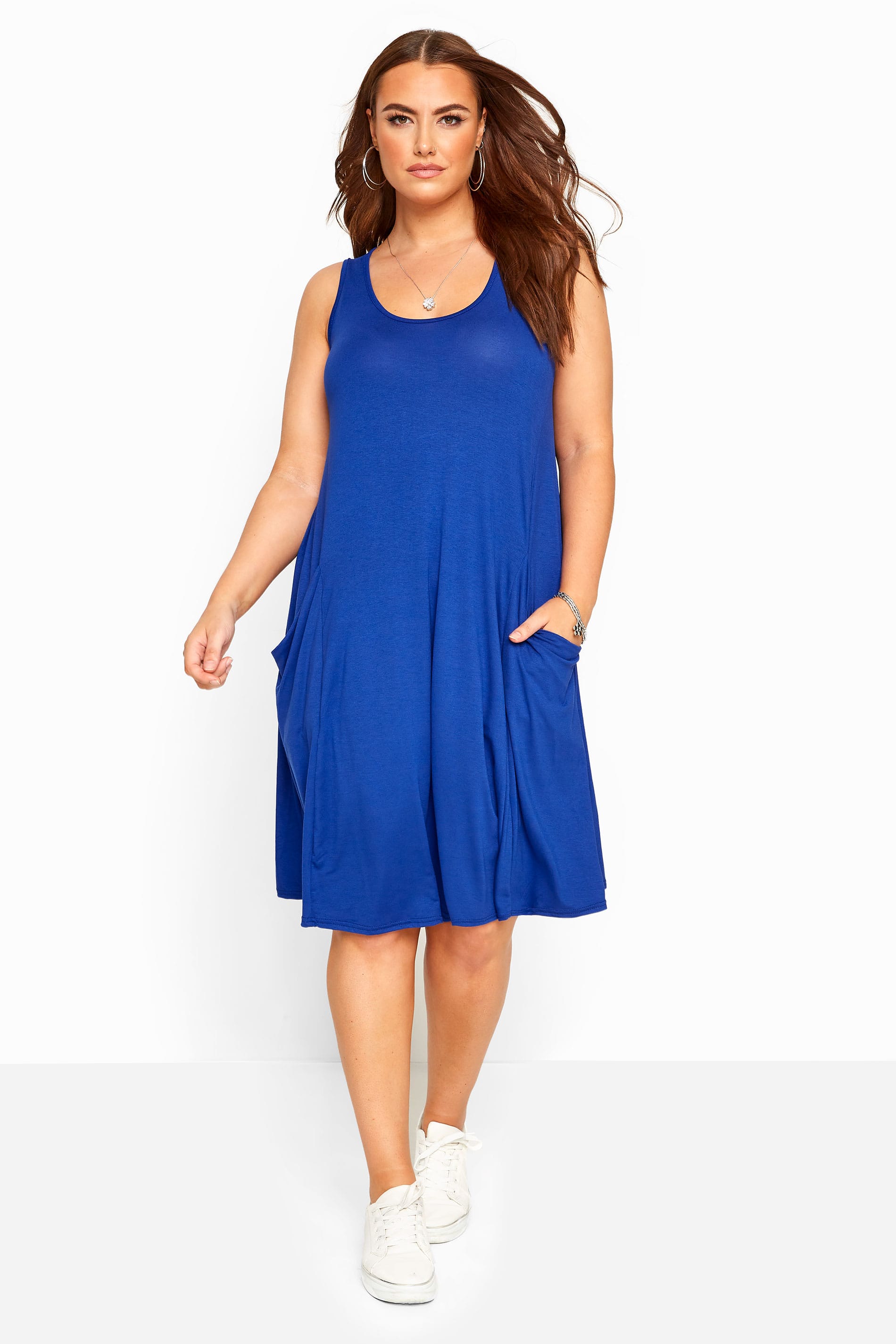 Cobalt Blue Sleeveless Drape Pocket Dress | Yours Clothing