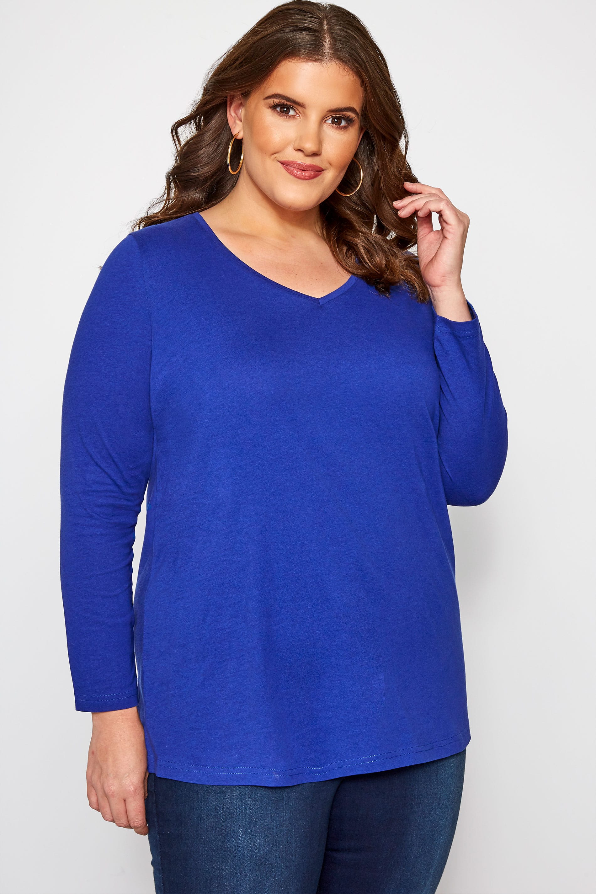 Cobalt V-Neck Long Sleeve Top | Sizes 16-40 | Yours Clothing