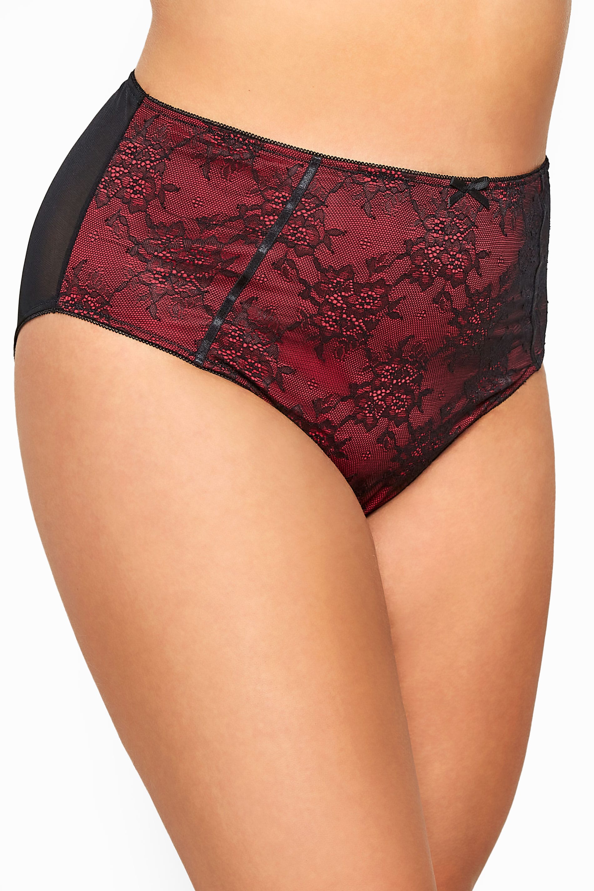 Black & Red Lace High Leg Brief | Yours Clothing 2