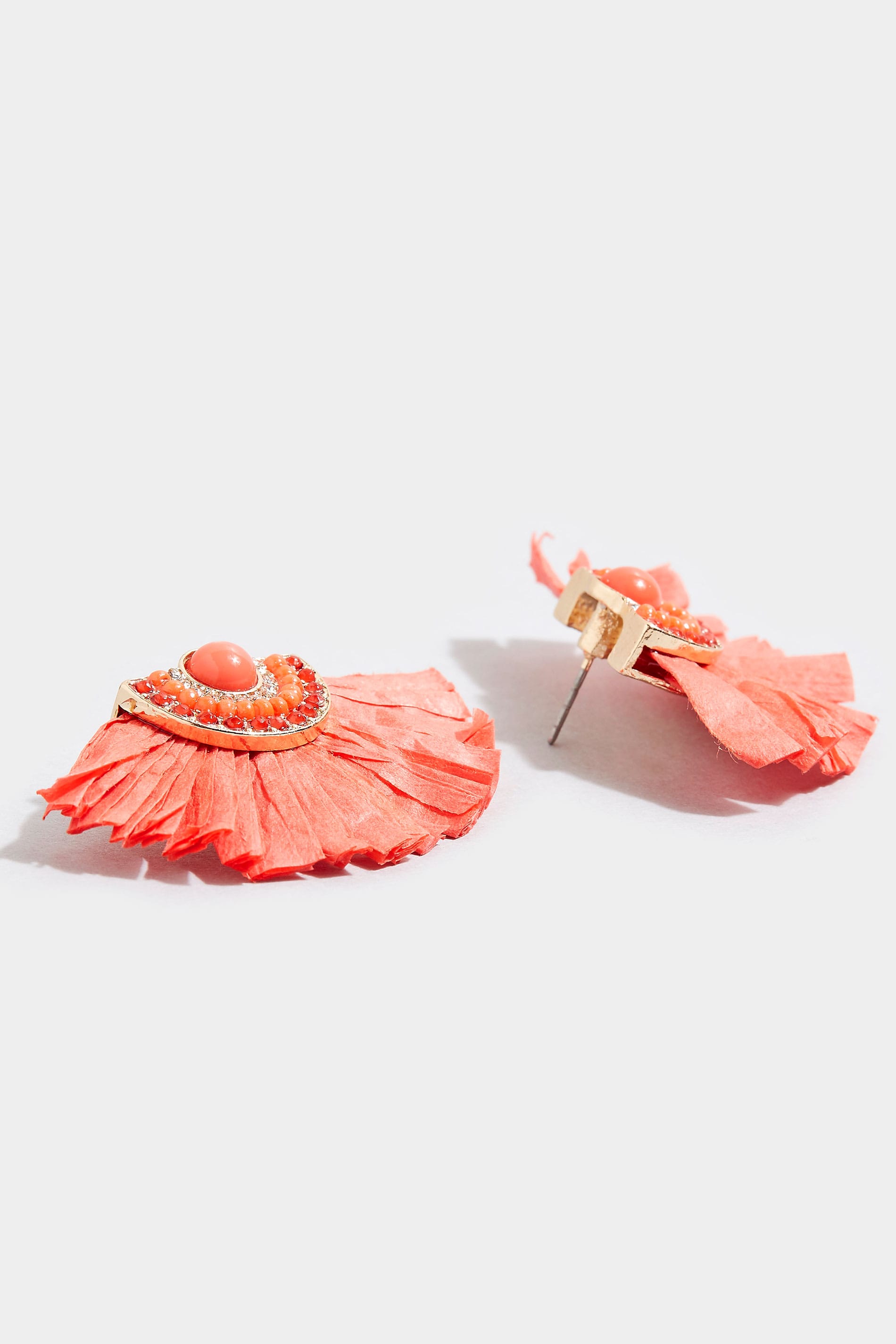 Coral Orange Raffia Fan Earrings | One Size | Yours Clothing 3