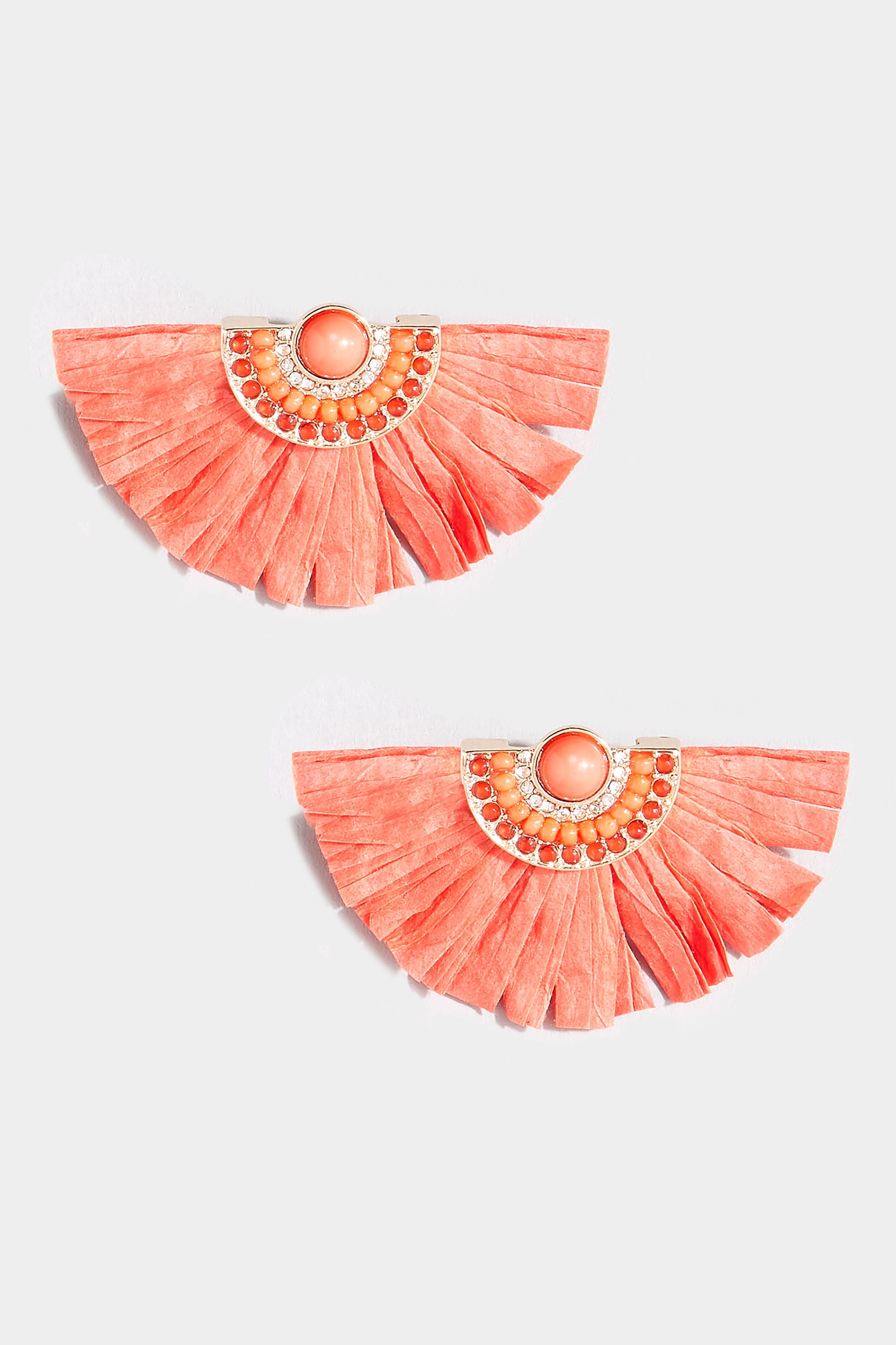 Coral Orange Raffia Fan Earrings | One Size | Yours Clothing 2