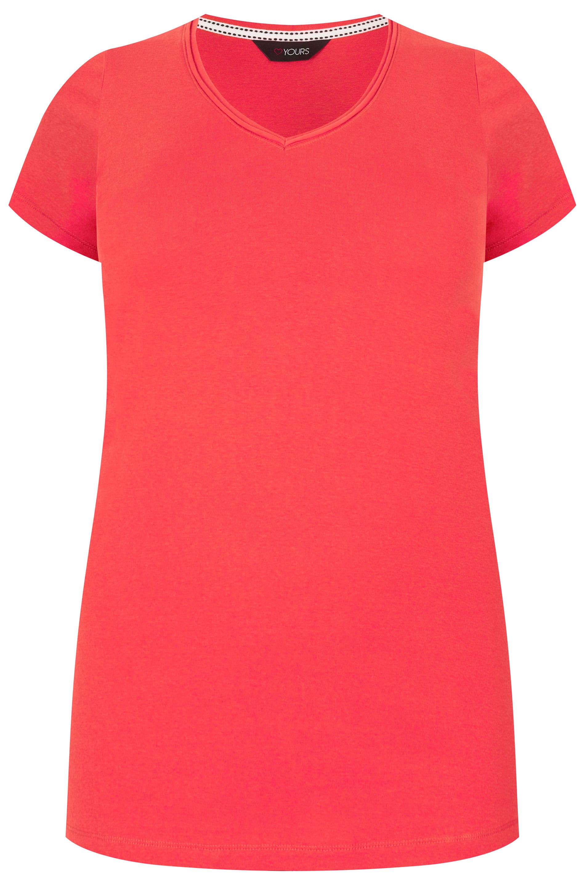 Plus Size Coral V-Neck T-Shirt | Sizes 16 to 36 | Yours Clothing