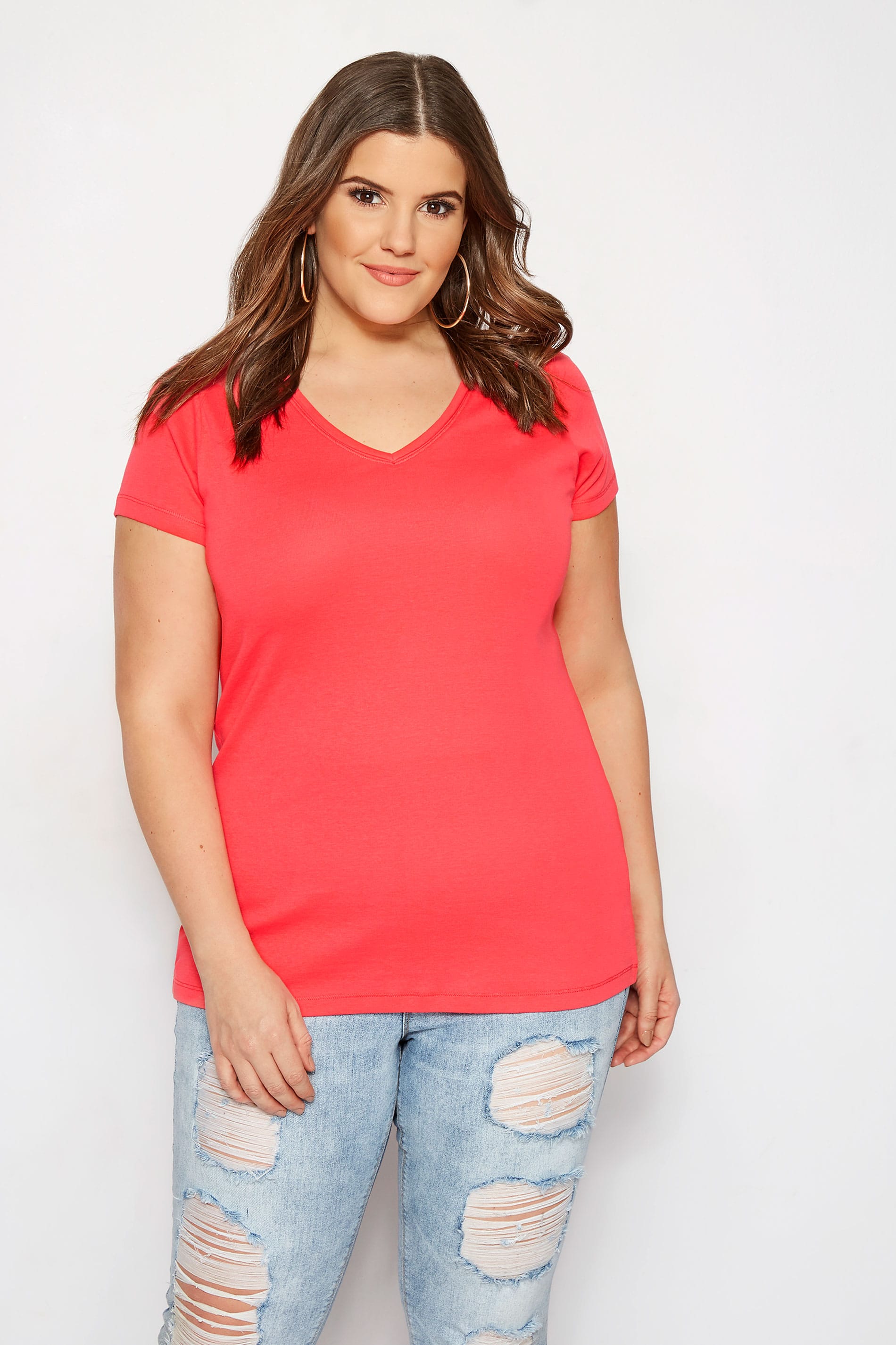 Plus Size Coral V Neck T Shirt Sizes 16 To 36 Yours Clothing