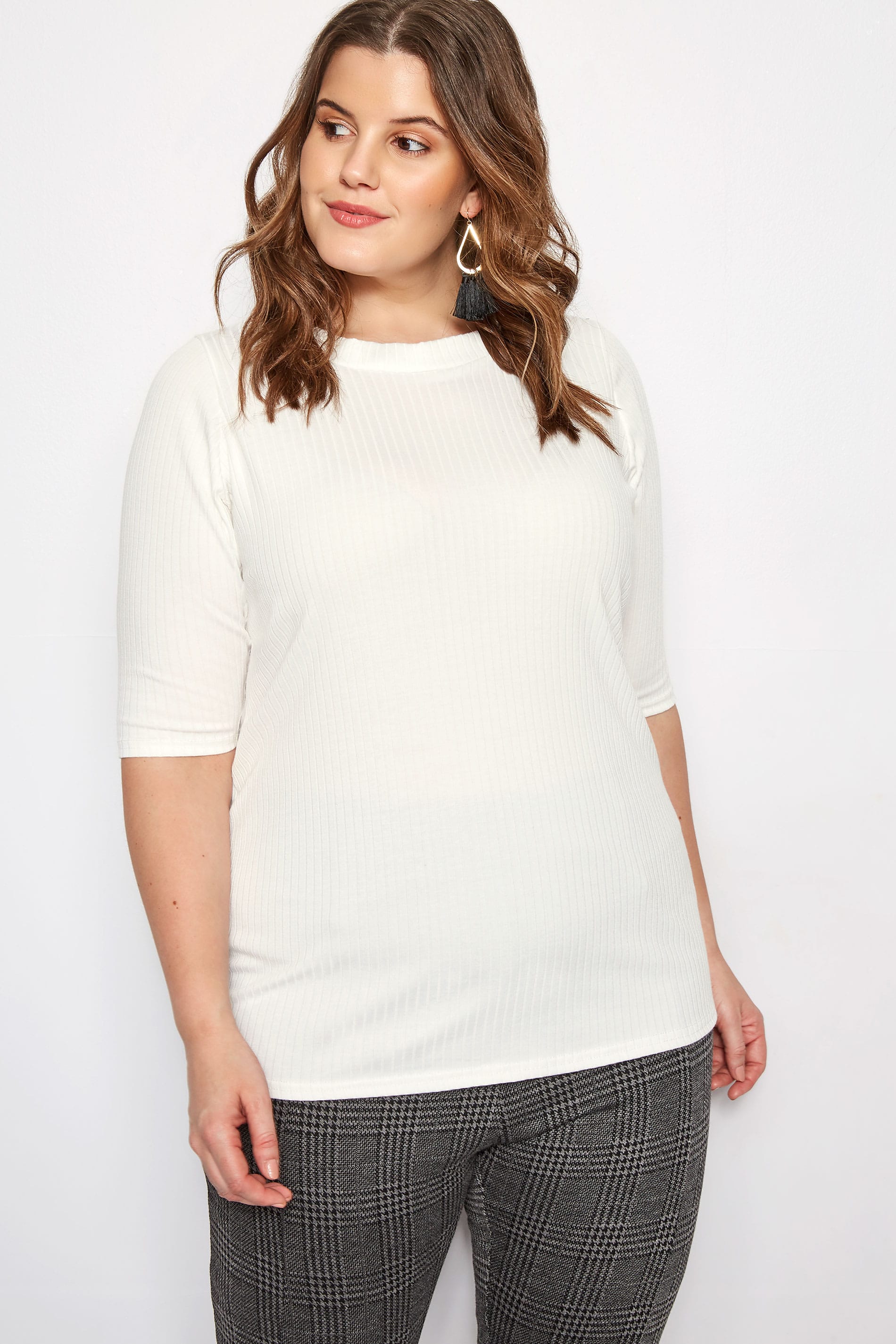 Plus Size Cream Ribbed Top | Sizes 16 to 36 | Yours Clothing