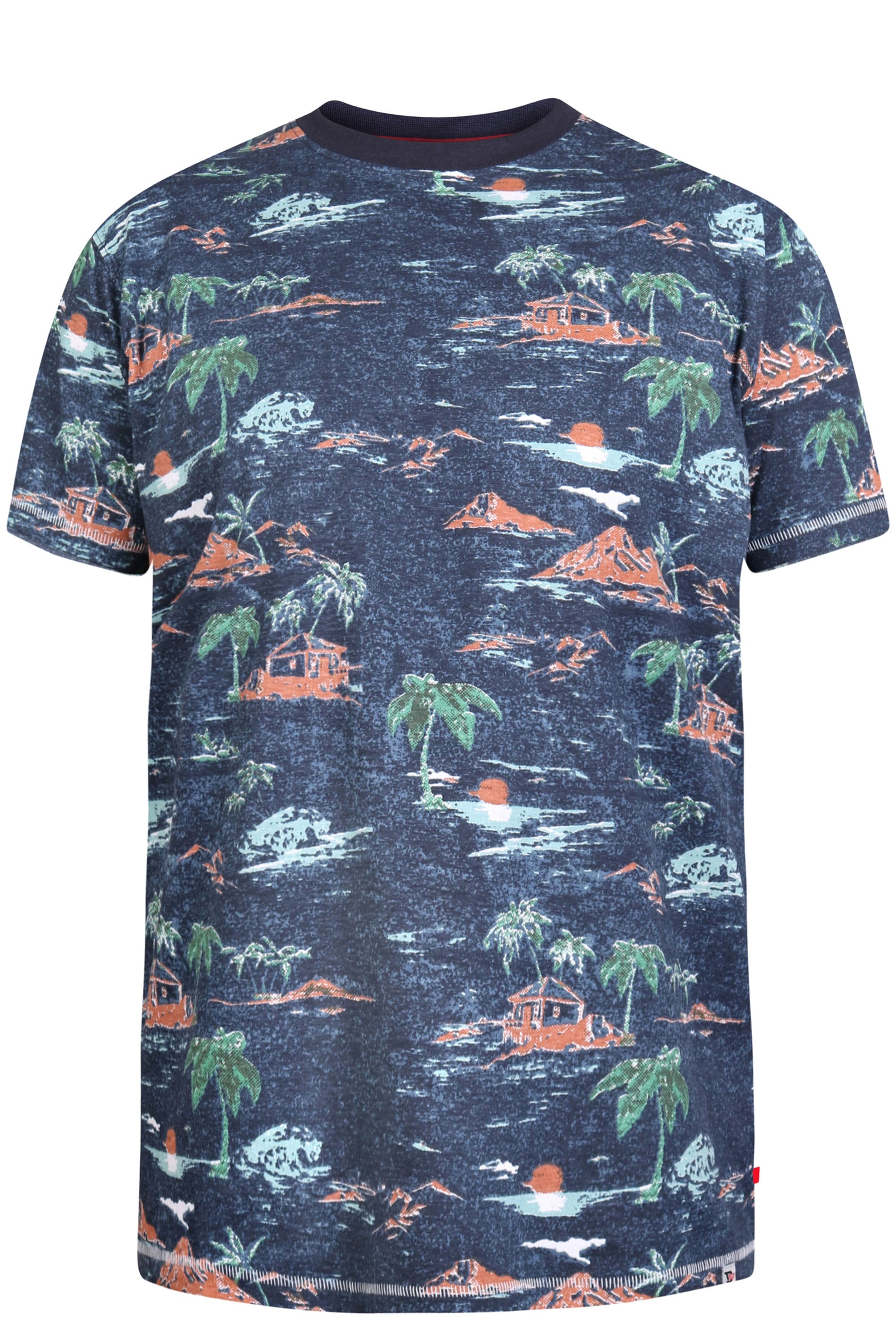 D555 Navy Hawaiian Print T-Shirt | BadRhino