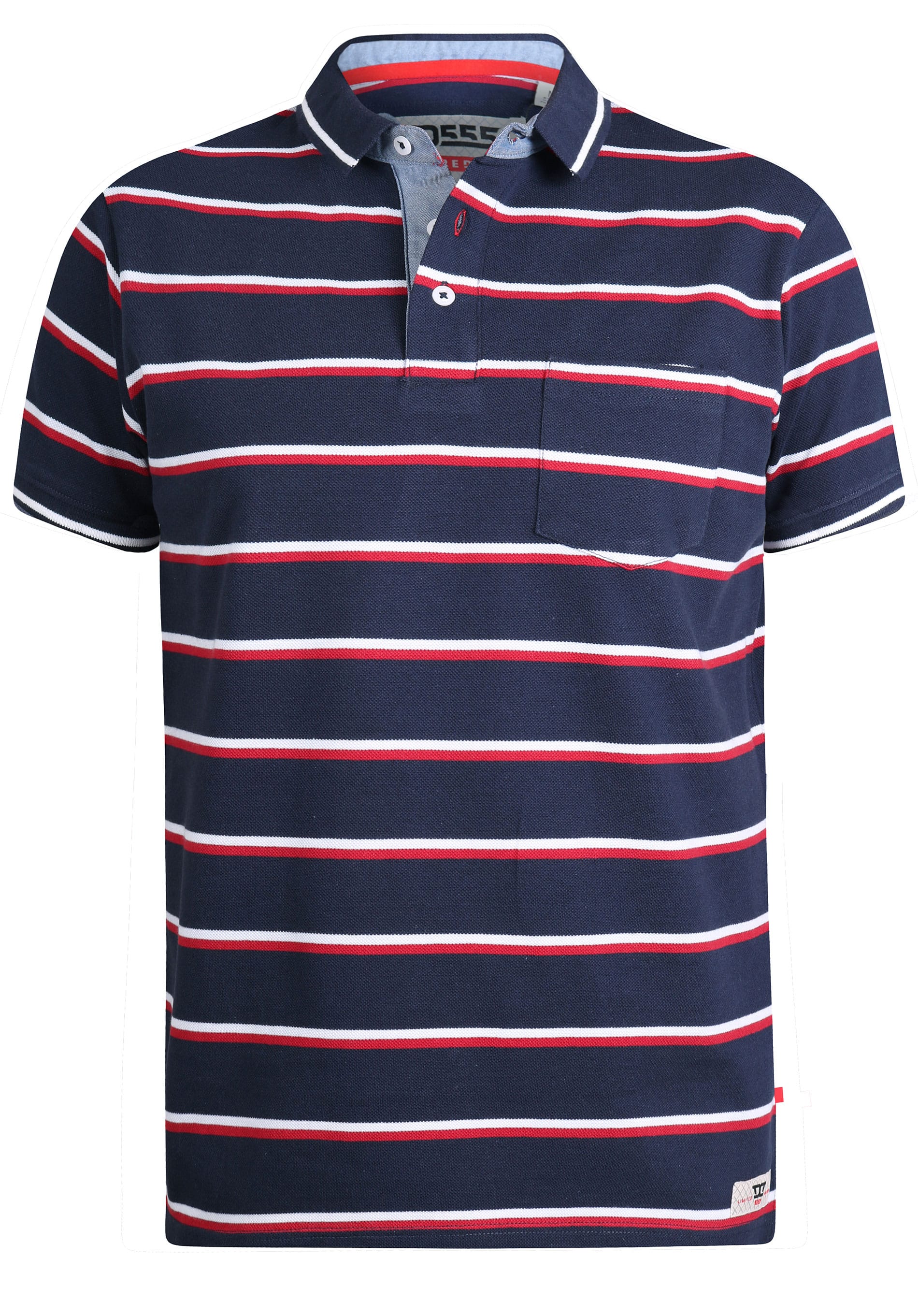 D555 Navy & Red Striped Polo Shirt | BadRhino