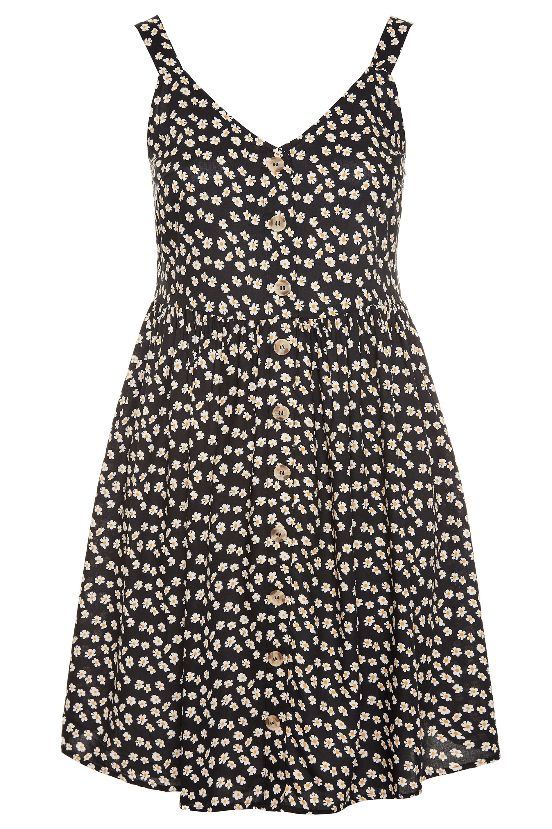 Black Daisy Button Front Skater Sundress | Yours Clothing