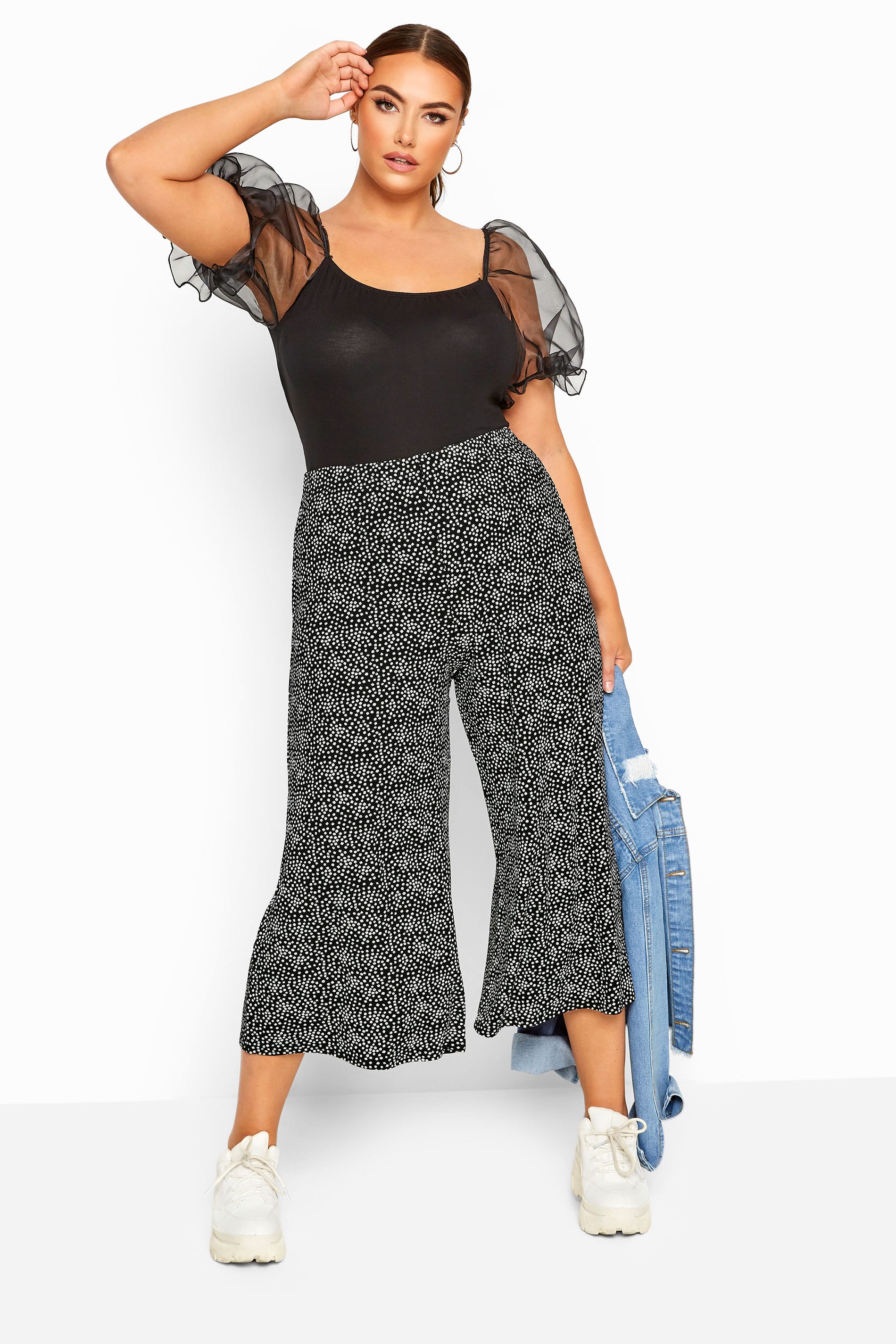 LIMITED COLLECTION Black Ditsy Floral Culottes Yours Clothing
