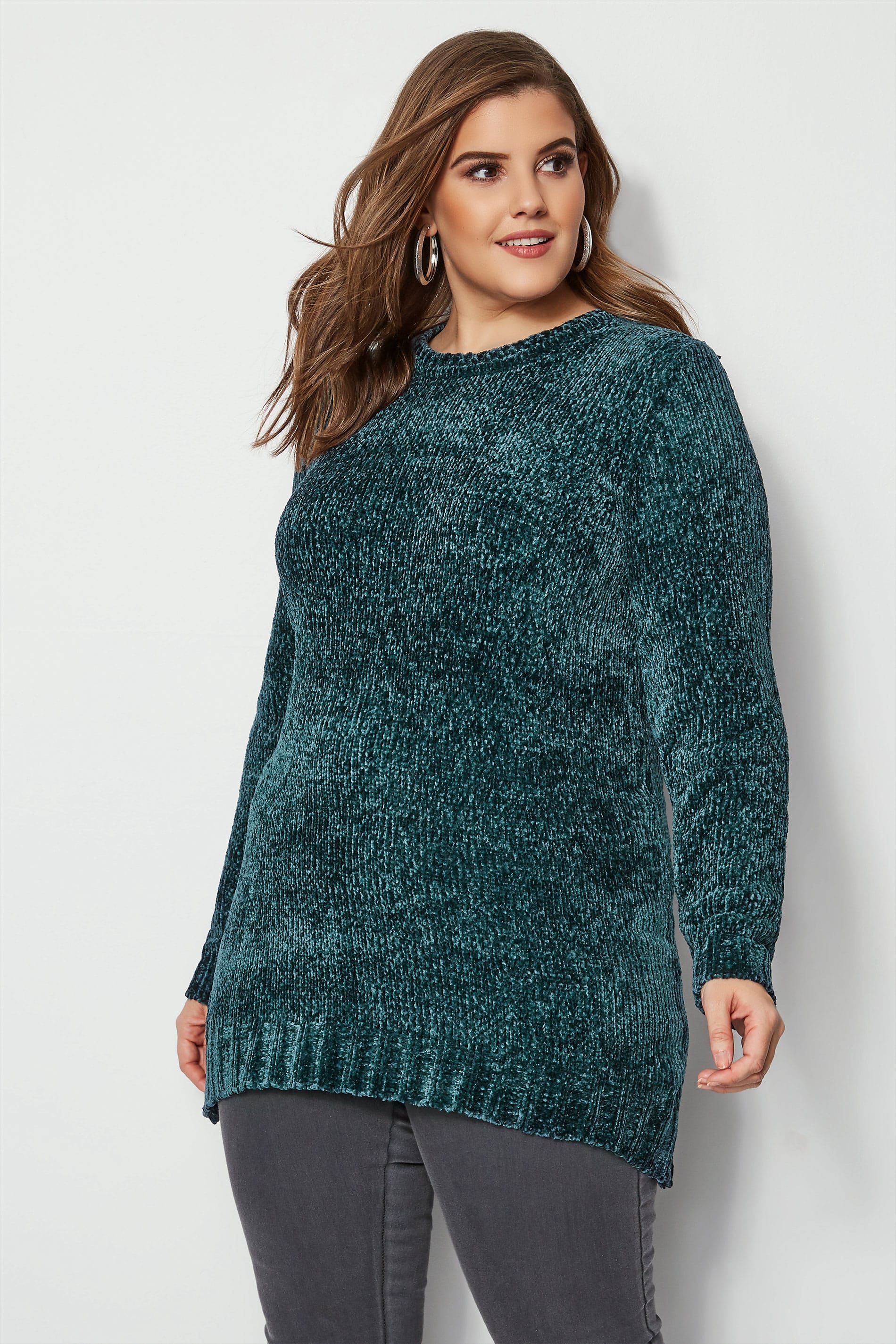 Dark Green Chenille Jumper Plus Size 16 To 36 Yours Clothing