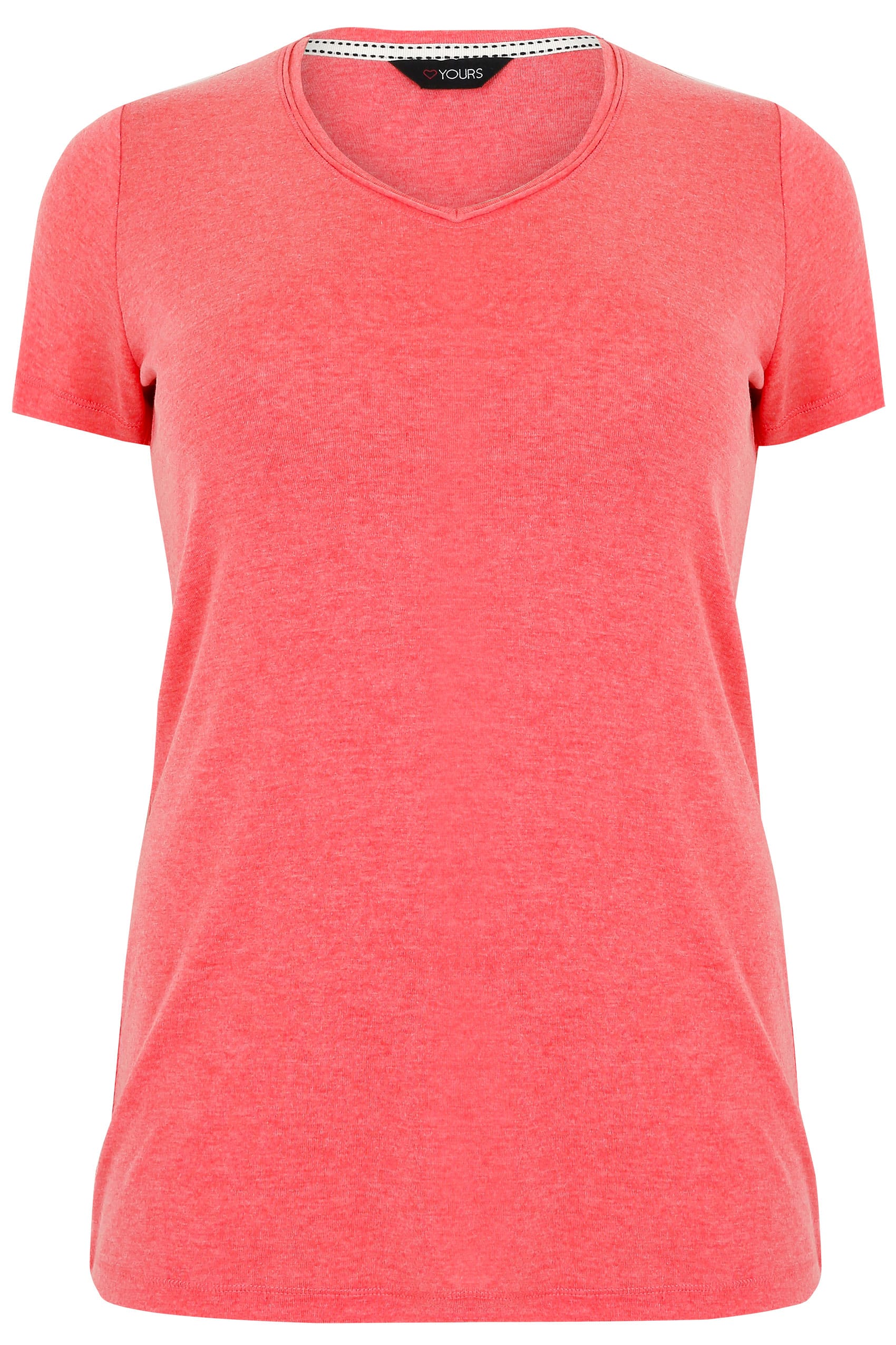 Dark Pink Marl Short Sleeved V-Neck Basic T-Shirt, Plus size 16 to 36