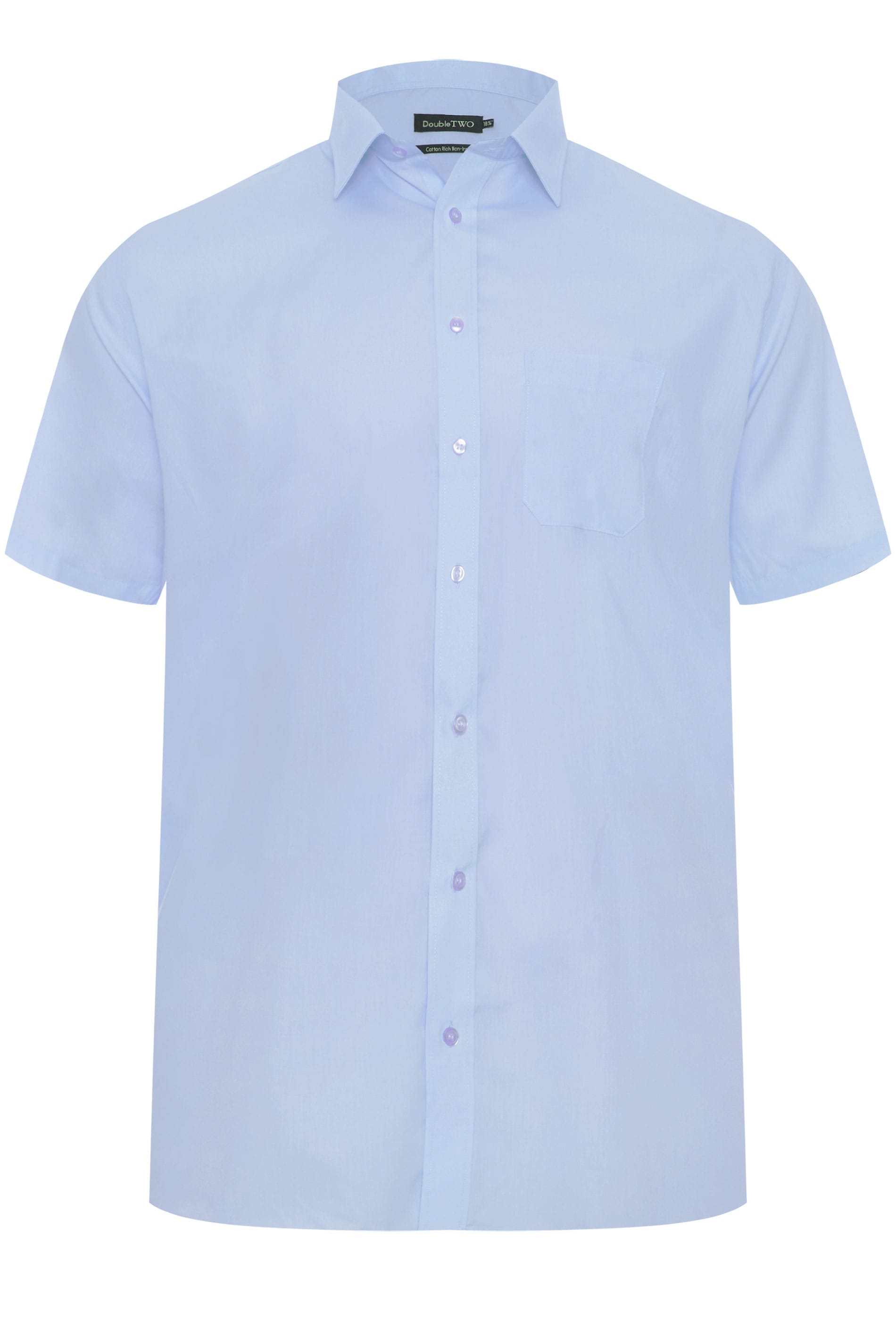 DOUBLE TWO Blue Non Iron Short Sleeve Shirt | BadRhino