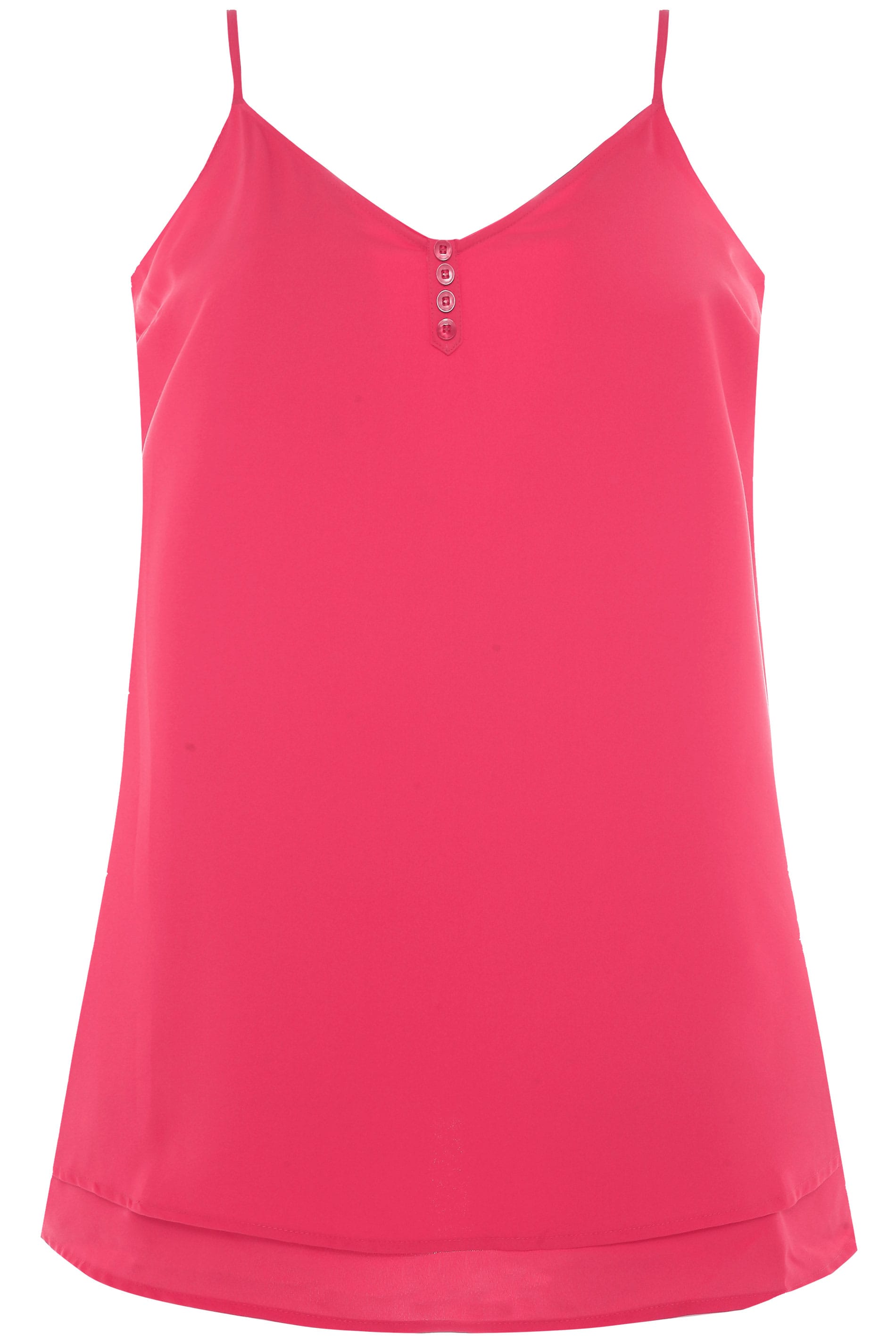 Hot Pink Double Layered Button Cami | Sizes 16-40 | Yours Clothing